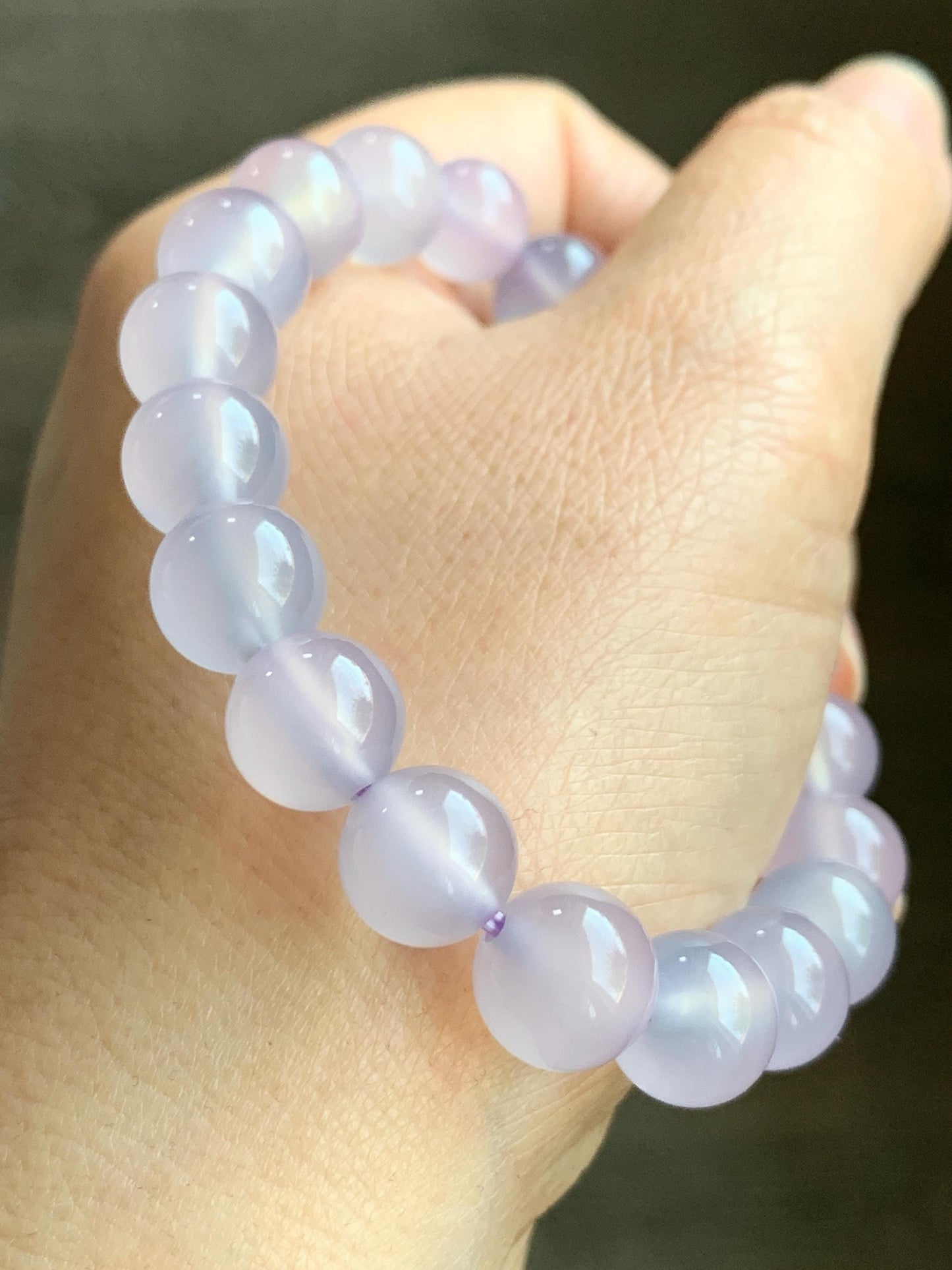 Natural Icy Highly Translucent Light Pinkish Purple Agate Large Beads & Sky Blue Agate Beaded Bracelet 10mm 27g 7.25” 天然高冰品质淡粉紫玛瑙圆珠手串