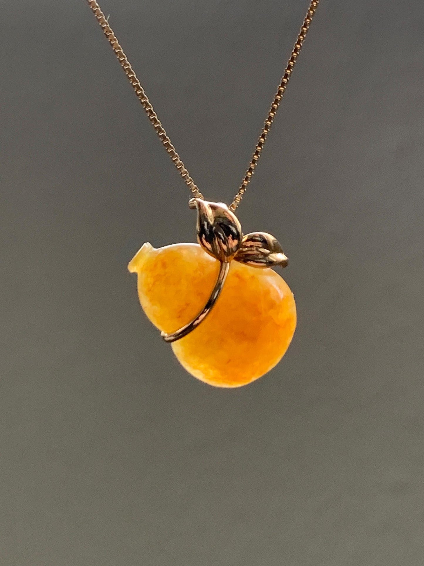 Certified Grade A Natural Icy Translucent Intense Yellow Jadeite Gourd Hulu Pendant 18K Yellow Gold 1.84g 天然冰浓黄翡葫芦镶嵌吊坠 4097