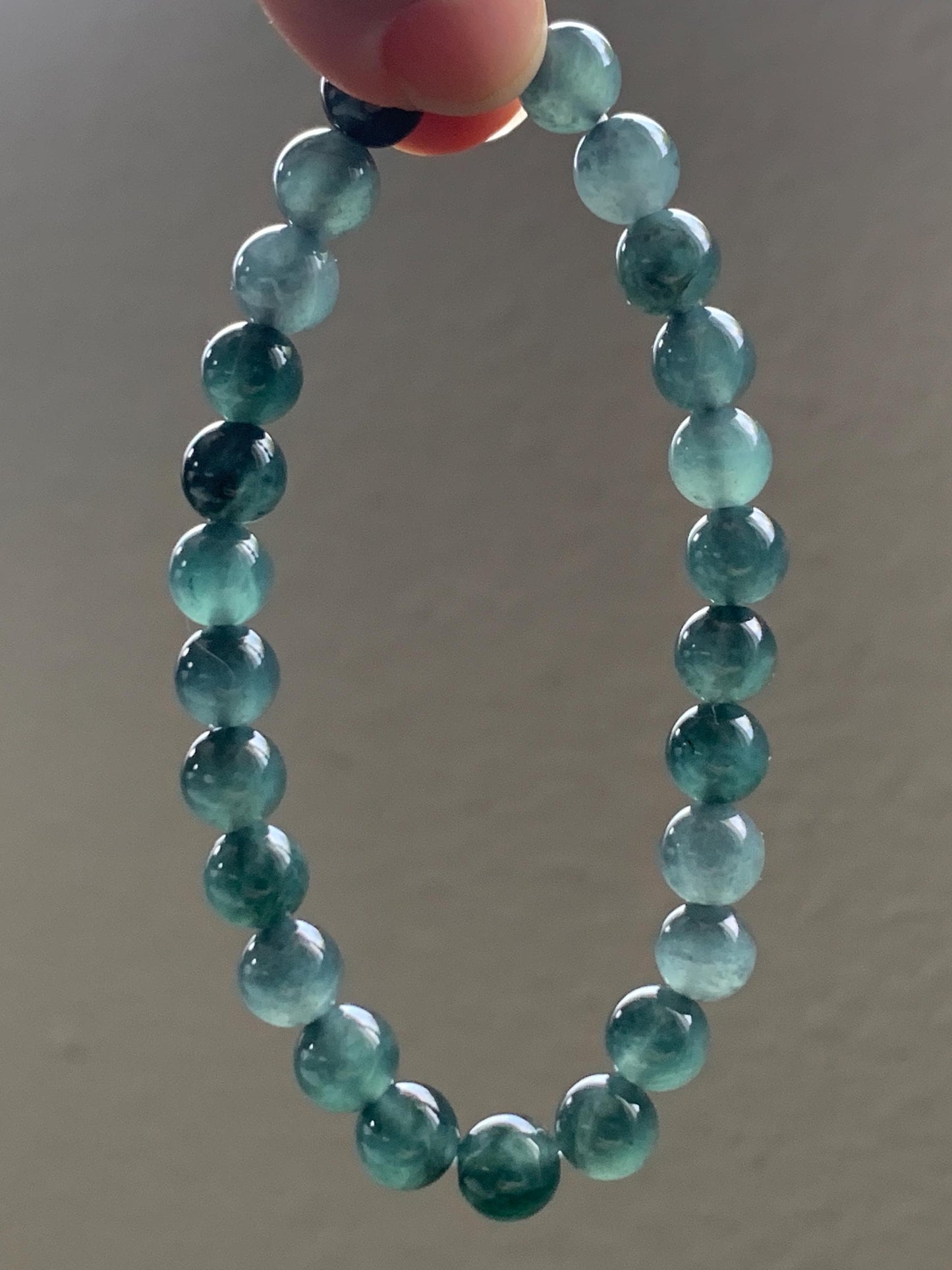Natural Grade A Guatemalan Icy Translucent Gelatinous Dark Wuji Jadeite Beaded Bracelet Stretchy 6.75” 7mm 14g 天然冰胶危乌鸡翡翠圆珠手串 XWW110