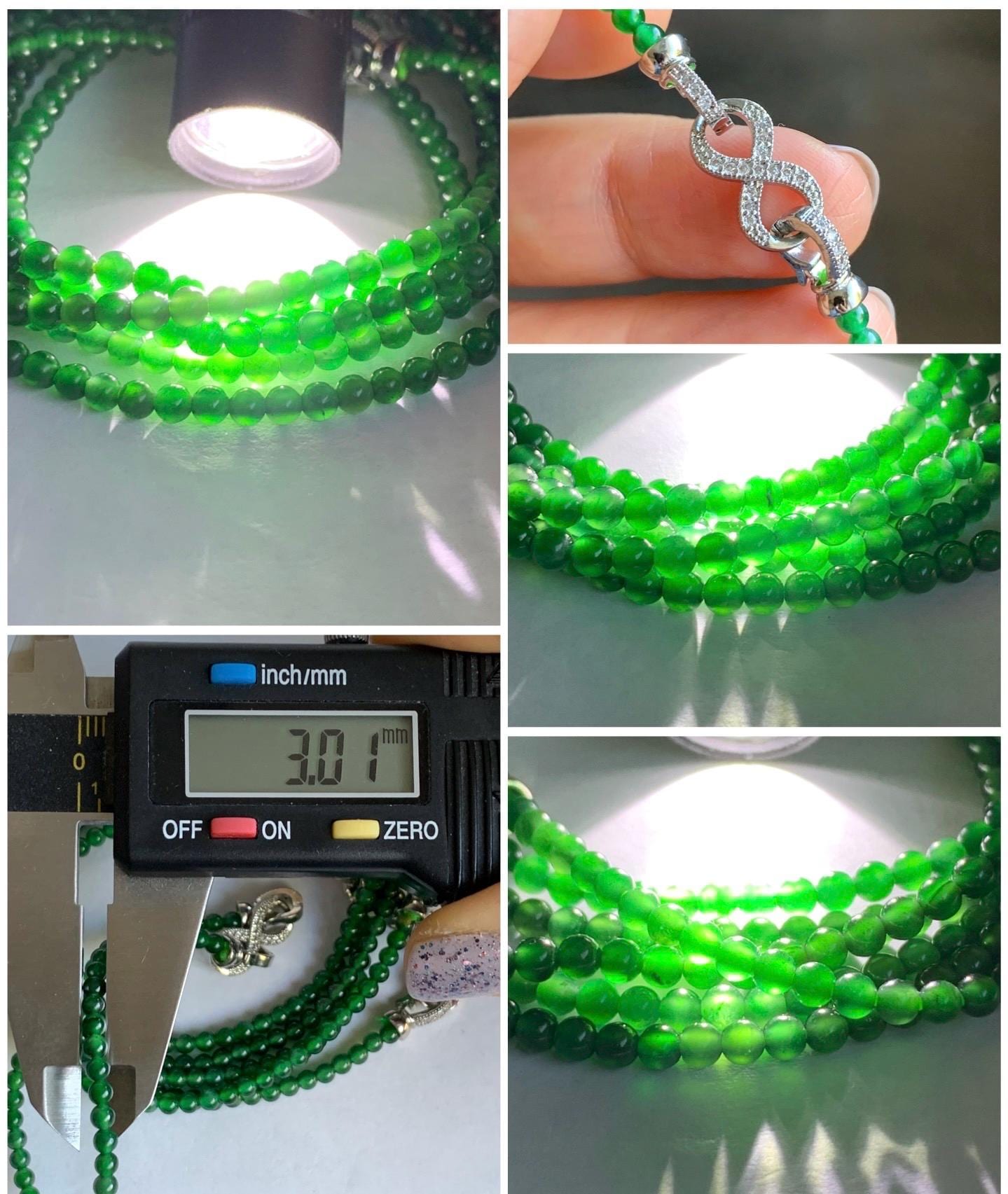 Natural Guatemalan Icy Highly Translucent Vibrant Green Jadeite Petite Round Beads Beaded Bracelet 7” 3mm 4g 天然高冰危绿翡翠小卡圆珠手串 XWL4006