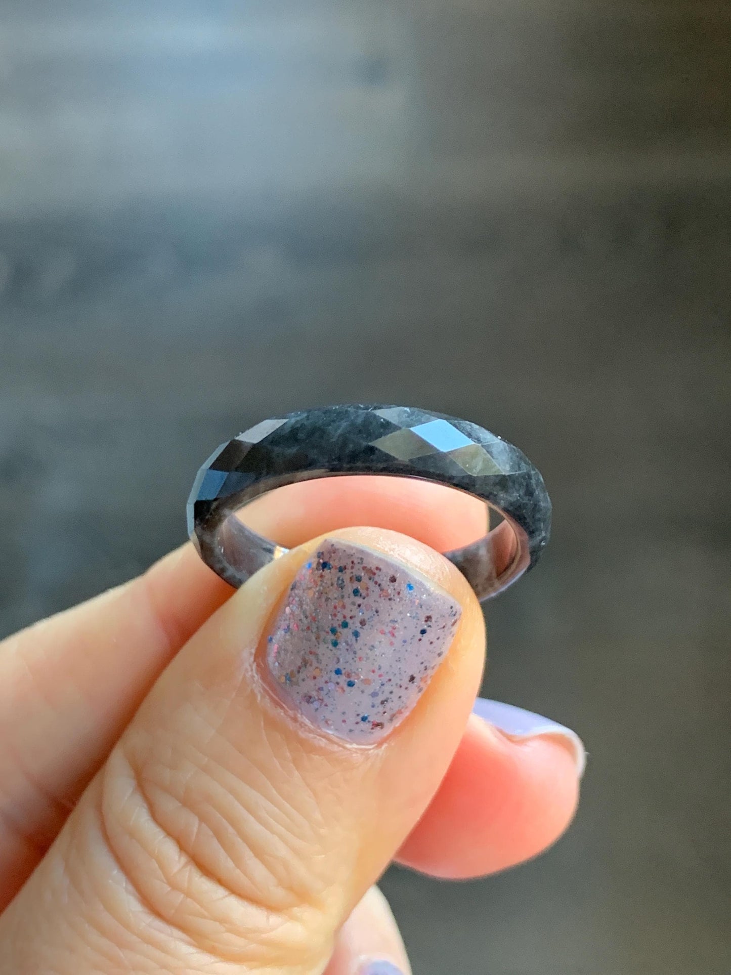 Natural Burmese Icy Translucent Dark Wuji Jadeite Diamond Faceted Band Ring Size 10.25 US 天然缅甸冰乌鸡翡翠切割面戒圈 ZQW-A
