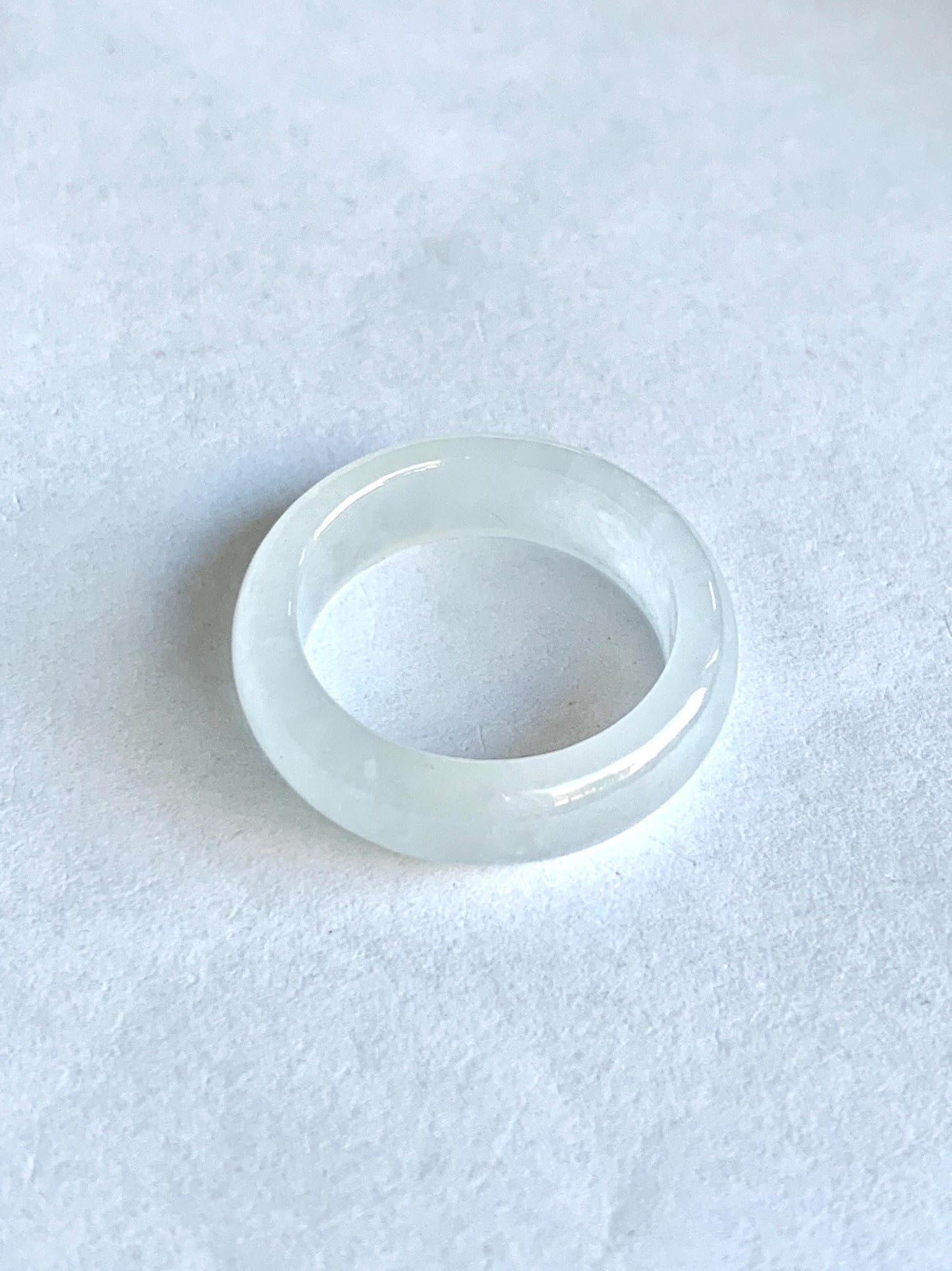 Natural Burmese Grade A Icy Highly Translucent Gelatinous White Jadeite Wide Band Ring Size 6.5 US 3g 天然缅甸白冰起光翡翠戒圈 BGQ-A