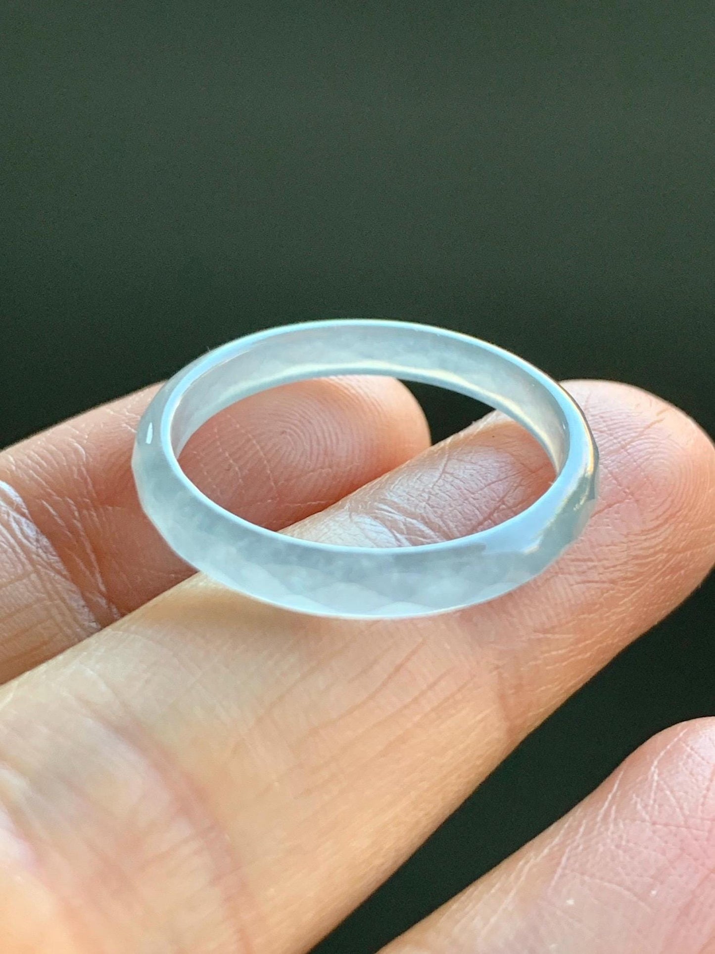 Natural Guatemalan Icy Highly Translucent Gelatinous Pale Blue Jadeite Diamond Faceted Slim Band Ring Size 9.25 US 天然冰危浅蓝起光翡翠切割面戒圈 ZQB9