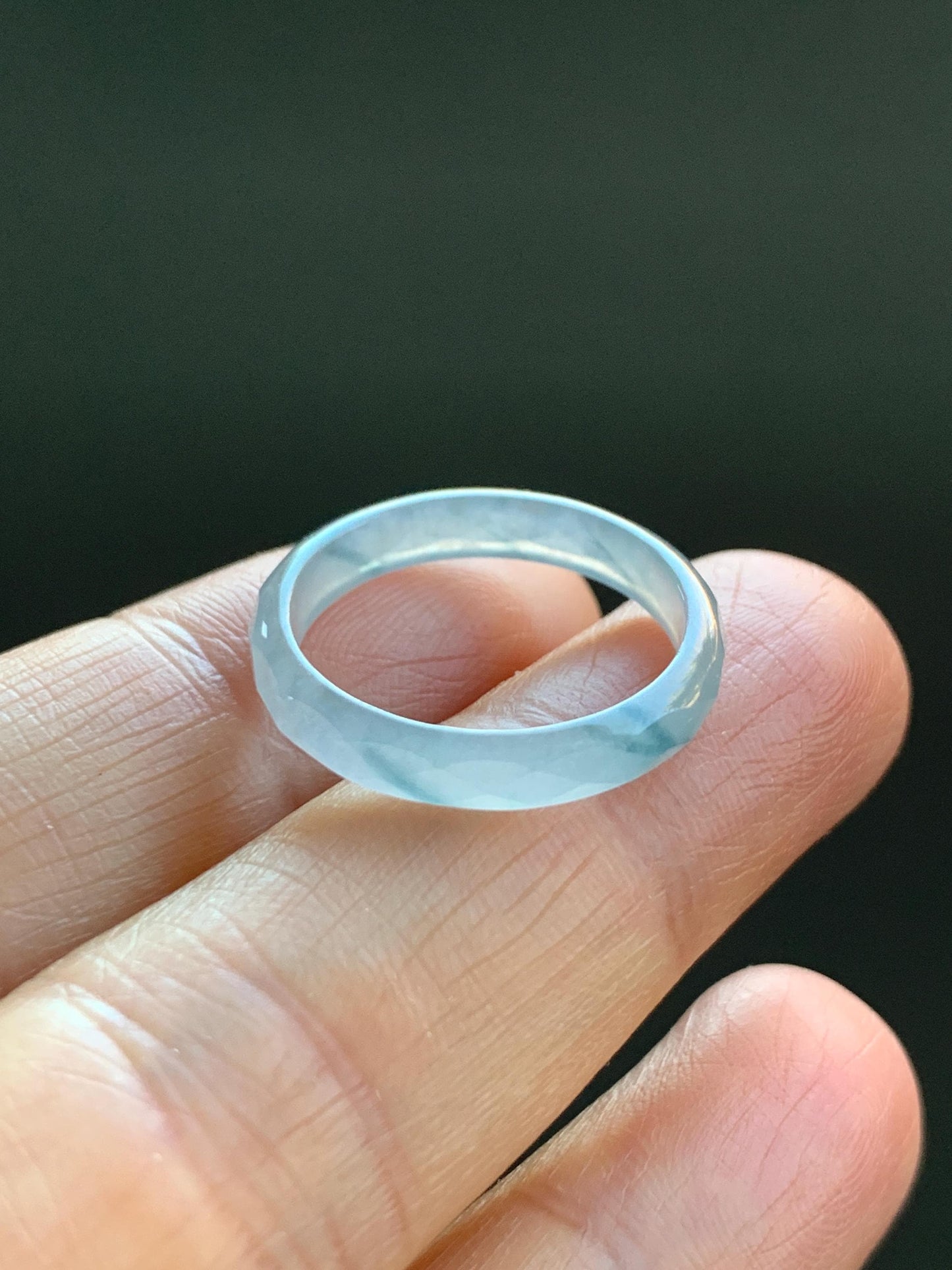 Natural Guatemalan Icy Highly Translucent Gelatinous Pale Blue Jadeite Diamond Faceted Slim Band Ring Size 6.75 US 天然冰危浅蓝飘蓝花起光翡翠切割面戒圈 ZQB5