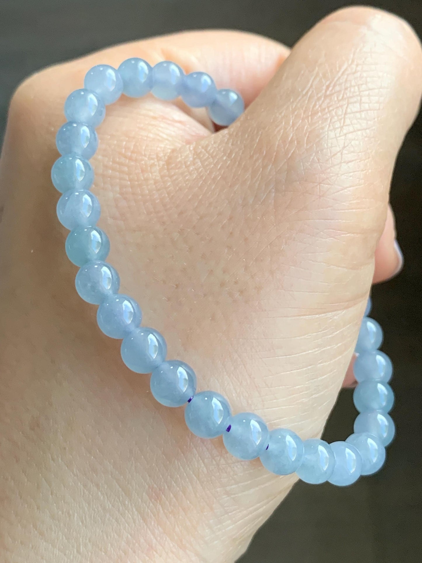 Natural Guatemalan Icy Translucent Light Blue w/ Purple Undertone Jadeite Small Beads Beaded Bracelet 5.9mm 6.75” 11g 天然冰危蓝紫翡翠圆珠手串 XLZ338