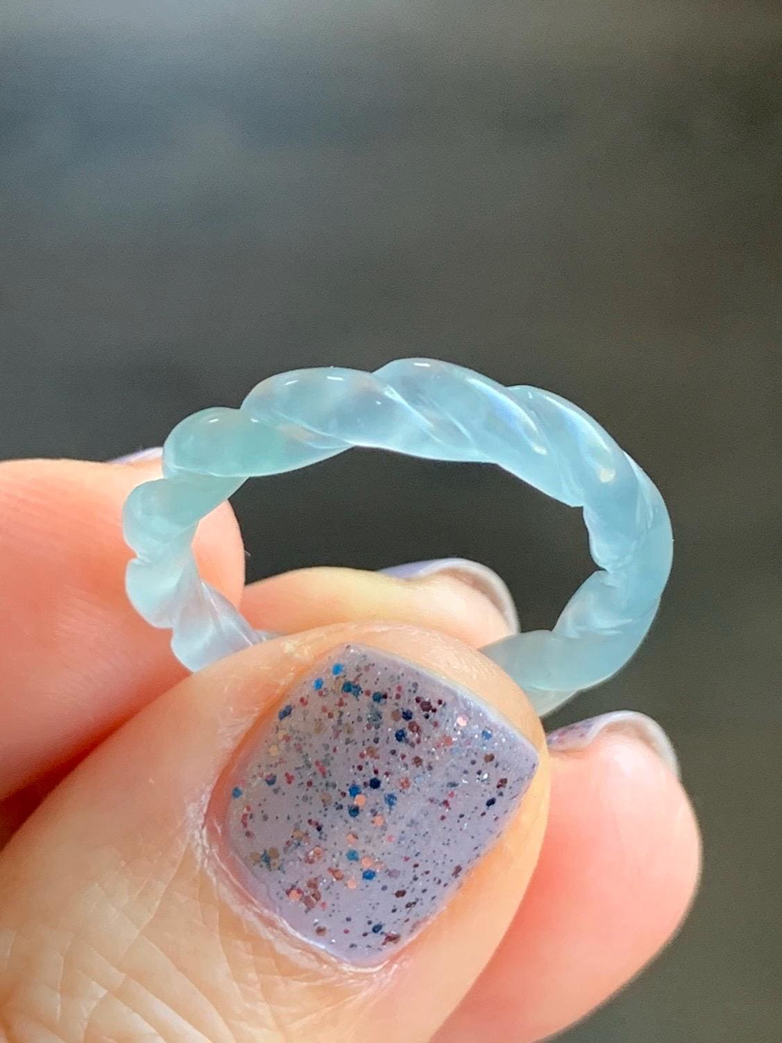 Natural Guatemalan Icy Highly Translucent Gelatinous Light Blue Jadeite Carved Braid Band Ring Size 6.75 US 2g 天然高冰危浅蓝起光翡翠麻花戒圈 MHJ675
