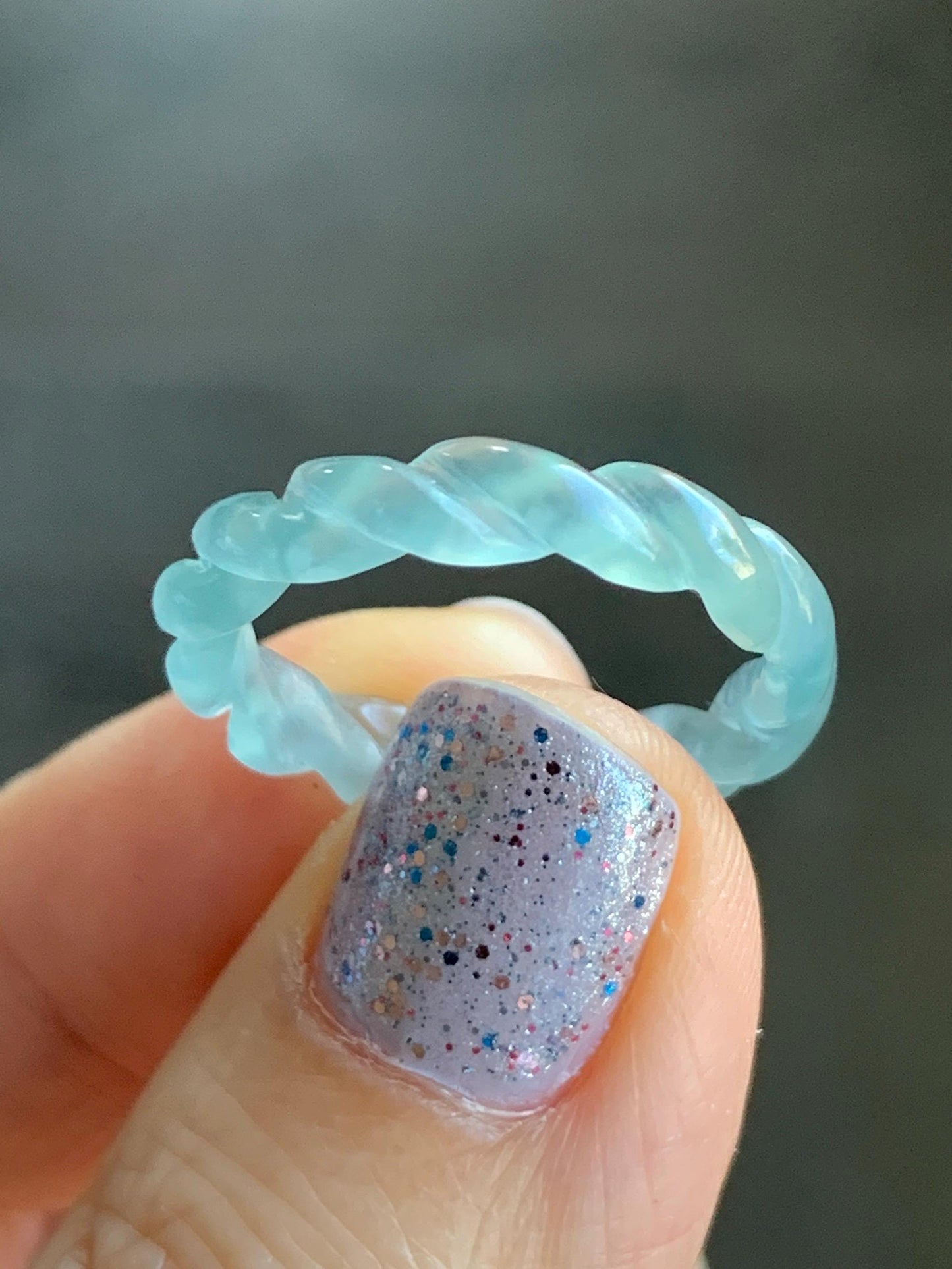 Natural Guatemalan Icy Highly Translucent Gelatinous Light Blue Jadeite Carved Braid Band Ring Size 6.5 US 2g 天然高冰危浅蓝起光翡翠麻花戒圈 MHJ65