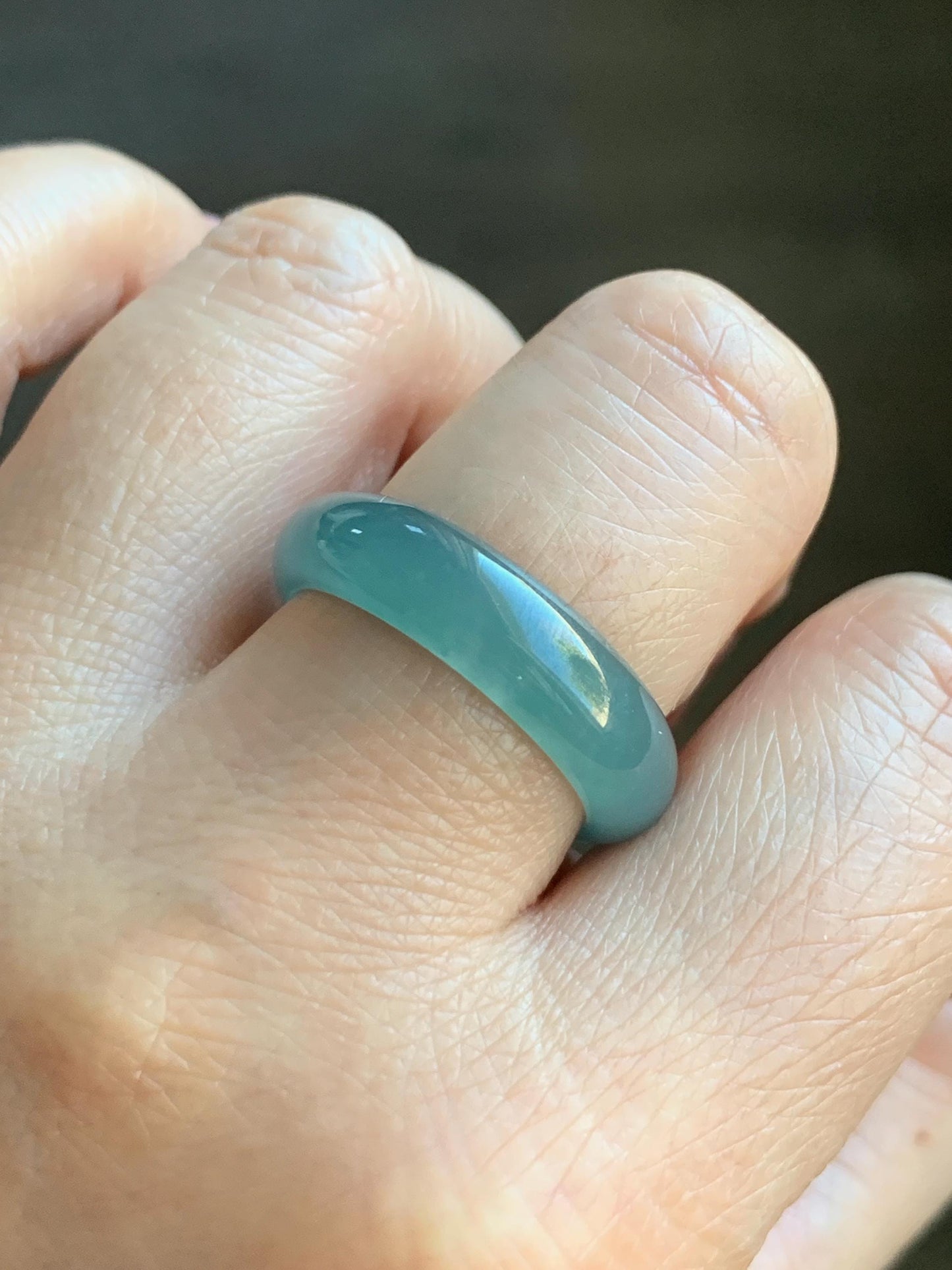 Natural Grade A Guatemalan Icy Translucent Gelatinous Teal Blue Jadeite Wide Band Ring Size 10.25 US 天然冰危蓝翡翠戒圈 KBL118