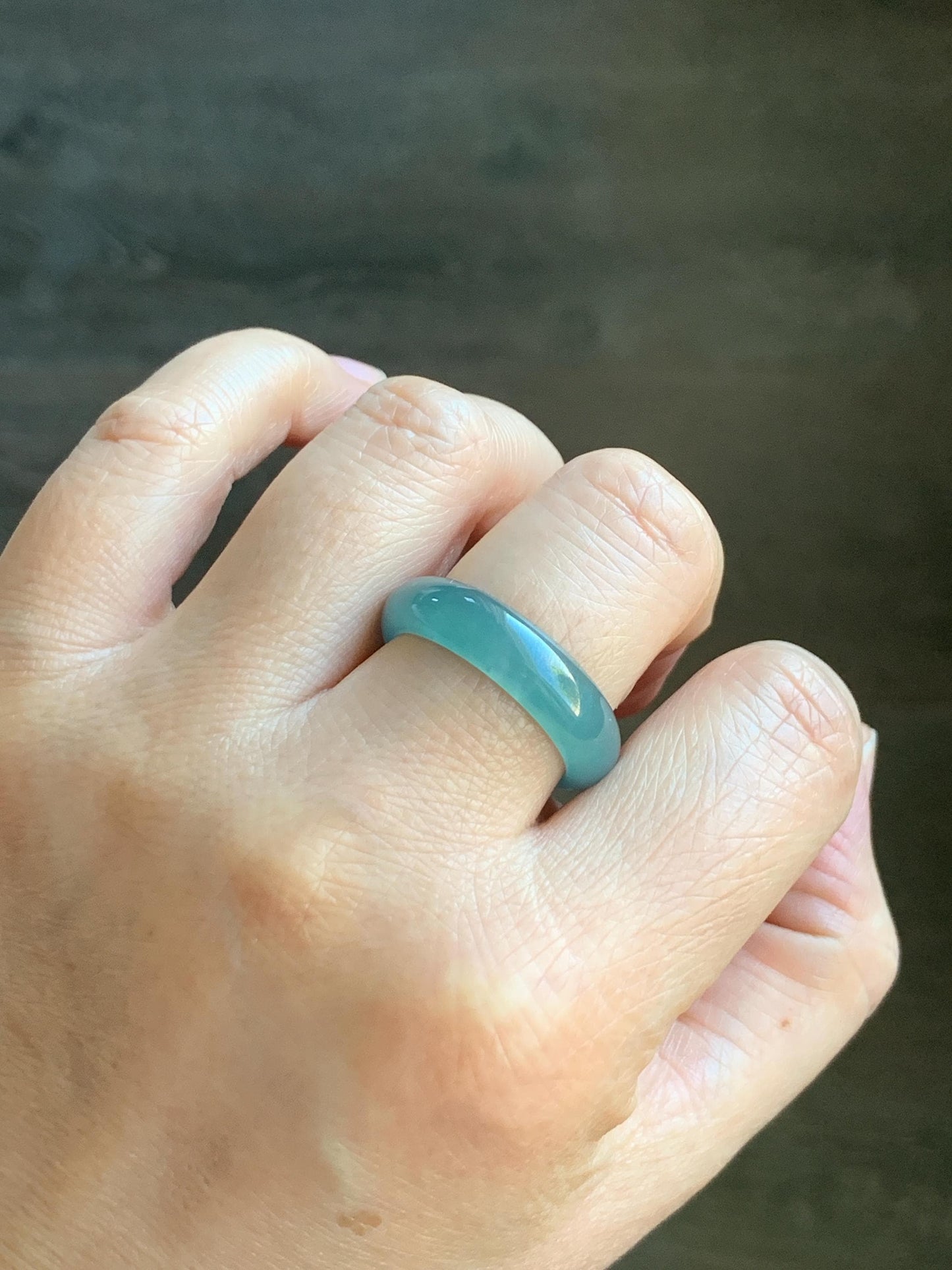 Natural Grade A Guatemalan Icy Translucent Gelatinous Teal Blue Jadeite Wide Band Ring Size 10.25 US 天然冰危蓝翡翠戒圈 KBL118