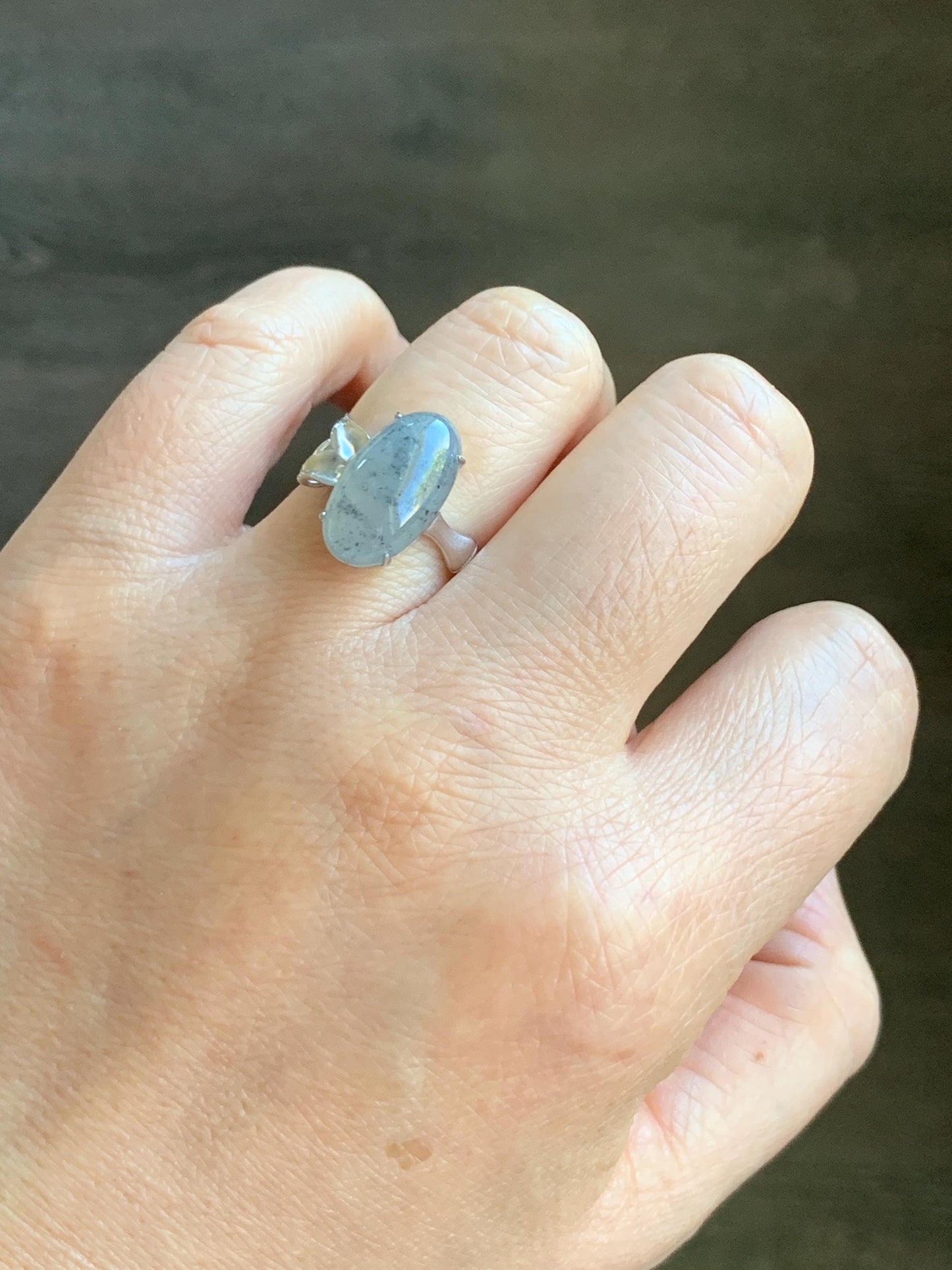 Certified Natural Grade A Icy Translucent Gelatinous Wuji Oval Jadeite Bamboo Ring Sterling Silver size 6.5 US 3.6g 天然冰胶乌鸡翡翠镶嵌竹节款戒指 7394