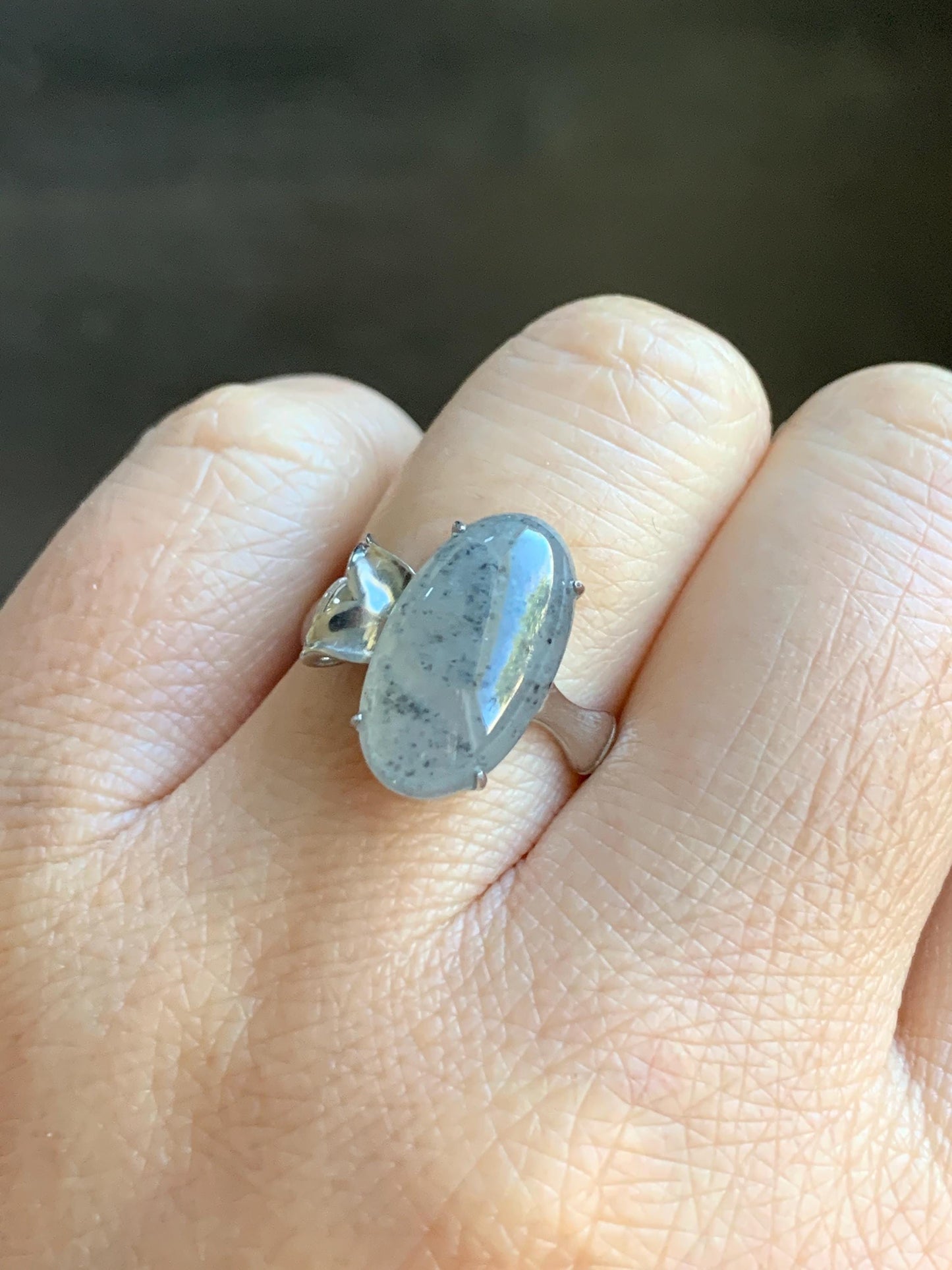 Certified Natural Grade A Icy Translucent Gelatinous Wuji Oval Jadeite Bamboo Ring Sterling Silver size 6.5 US 3.6g 天然冰胶乌鸡翡翠镶嵌竹节款戒指 7394