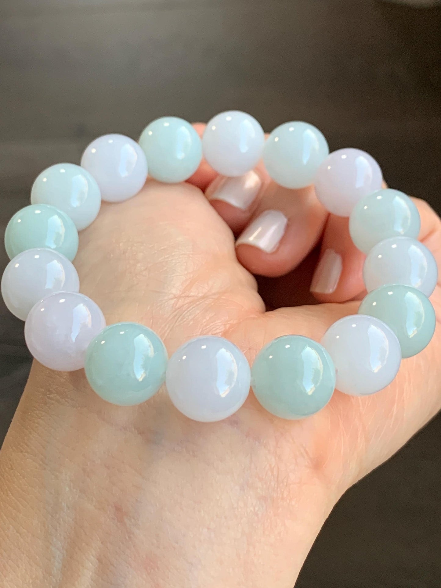 Certified Natural Grade A Icy Translucent Pastel Multicolored Jadeite Large Beads Beaded Bracelet Stretchy 13mm