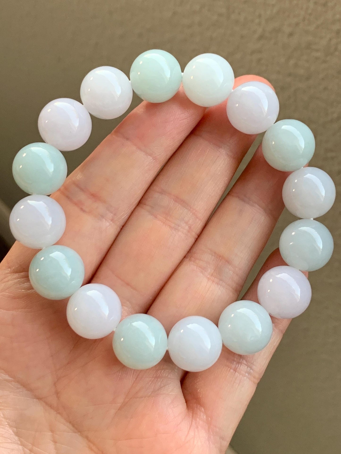 Certified Natural Grade A Icy Translucent Pastel Multicolored Jadeite Large Beads Beaded Bracelet Stretchy 13mm