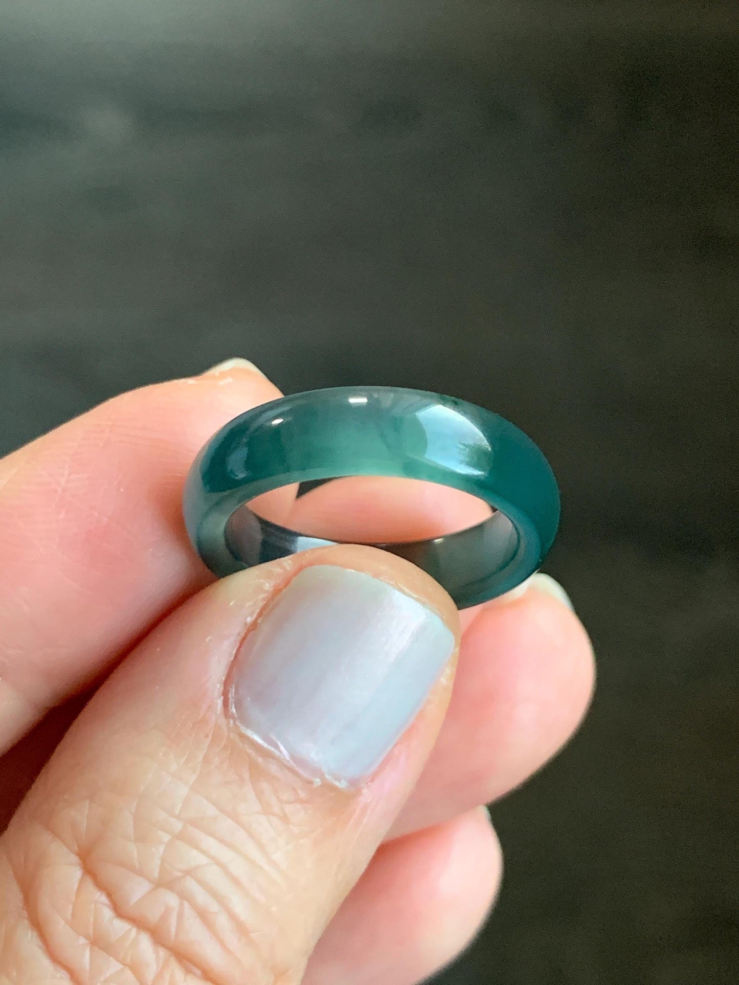 Natural Grade A Guatemalan Icy Highly Translucent Dark Teal Blue Jadeite Band Ring Size 6 US 天然冰危深蓝翡翠戒圈