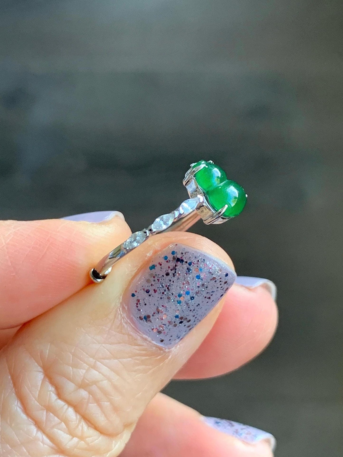 Natural Grade A Icy Translucent Green Jadeite Gourd Hulu Solitaire Ring Sterling Silver Size Adjustable 天然冰危绿翡翠葫芦蛋面银镶戒指 HL50