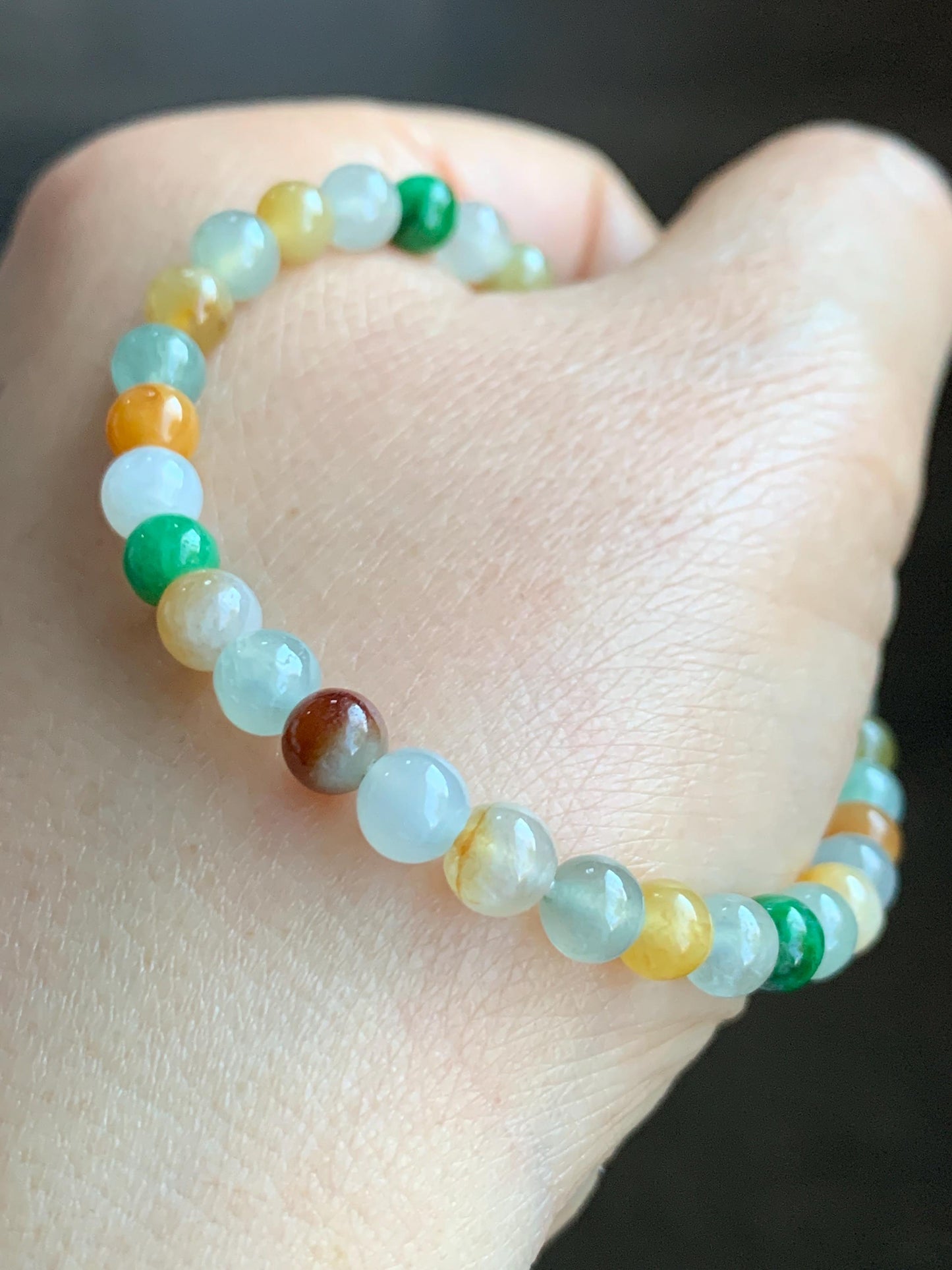 Natural Grade A Icy Translucent Vibrant Multicolored Jadeite Petite Beads Beaded Bracelet