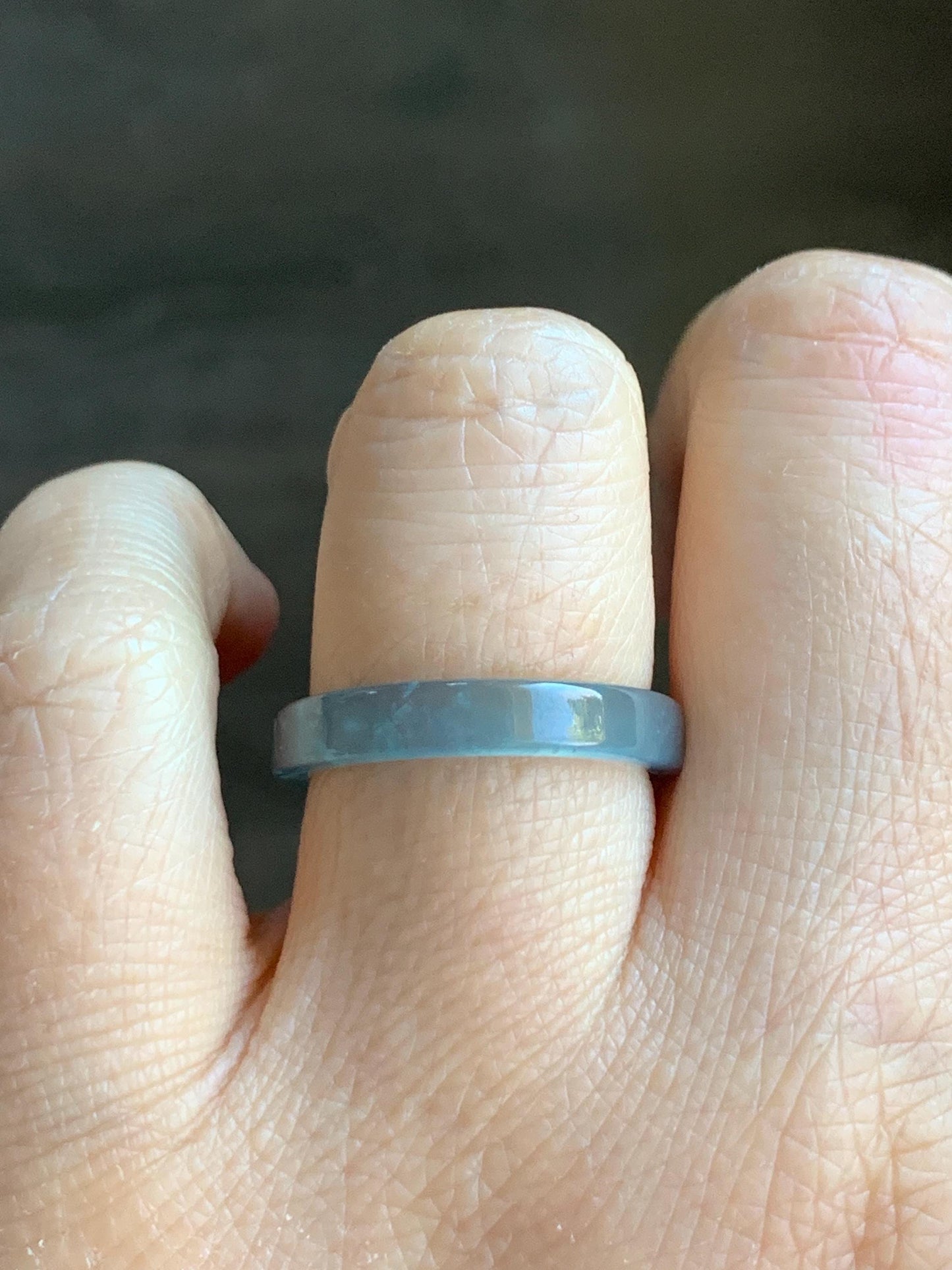 Natural Grade A Icy Highly Translucent Teal Blue Jadeite Square Edged Band Ring Size 8 US 天然冰危蓝起光翡翠角戒戒圈 LJJ70-1