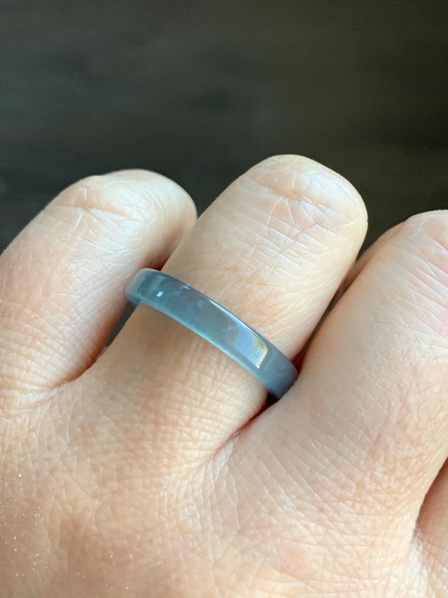 Natural Grade A Icy Highly Translucent Teal Blue Jadeite Square Edged Band Ring Size 8 US 天然冰危蓝起光翡翠角戒戒圈 LJJ70-1