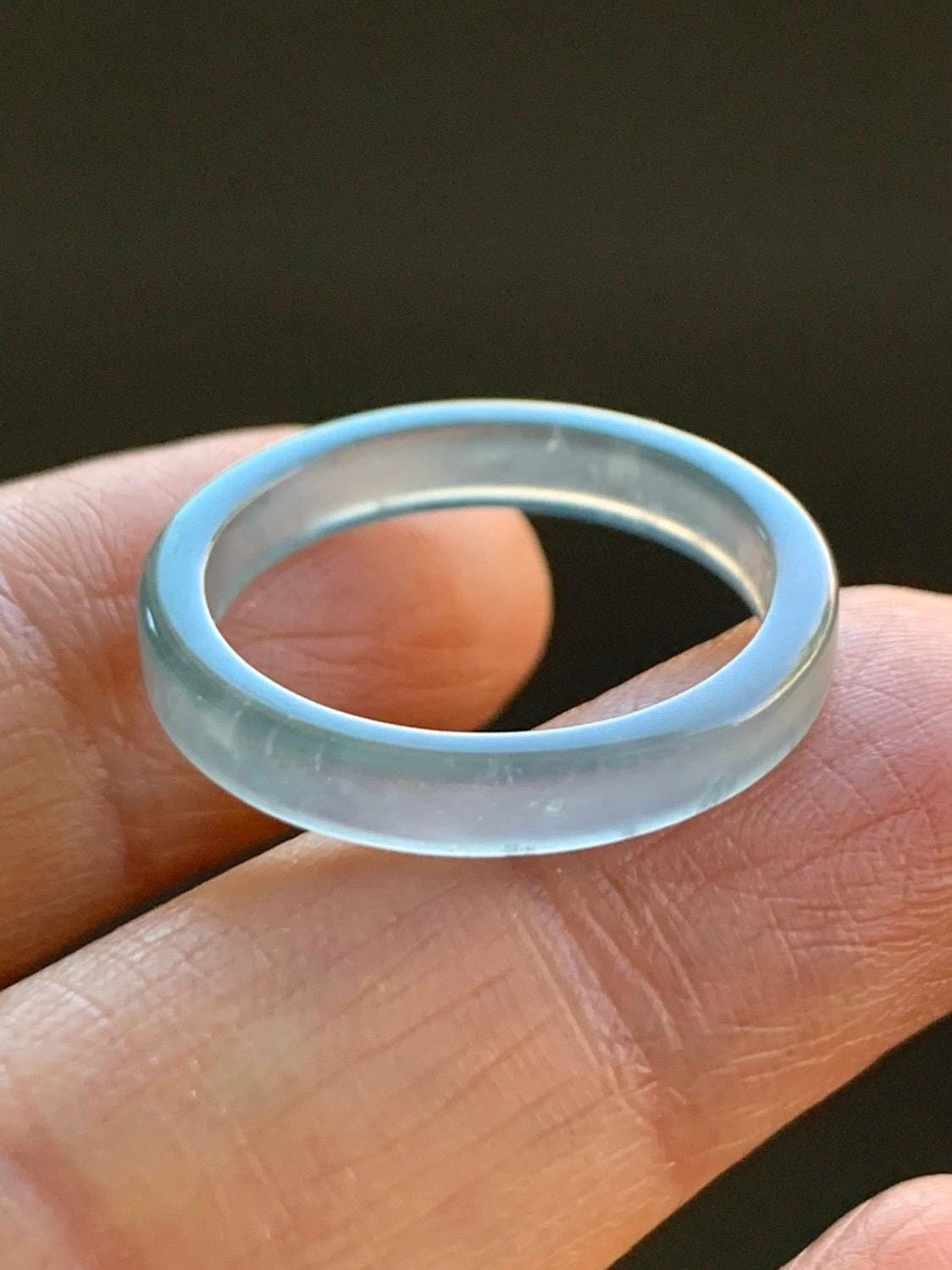 Natural Grade A Icy Highly Translucent Light Blue Jadeite Square Edged Band Ring Size 8 US 天然冰危浅蓝起光翡翠角戒戒圈 LJJ70-2
