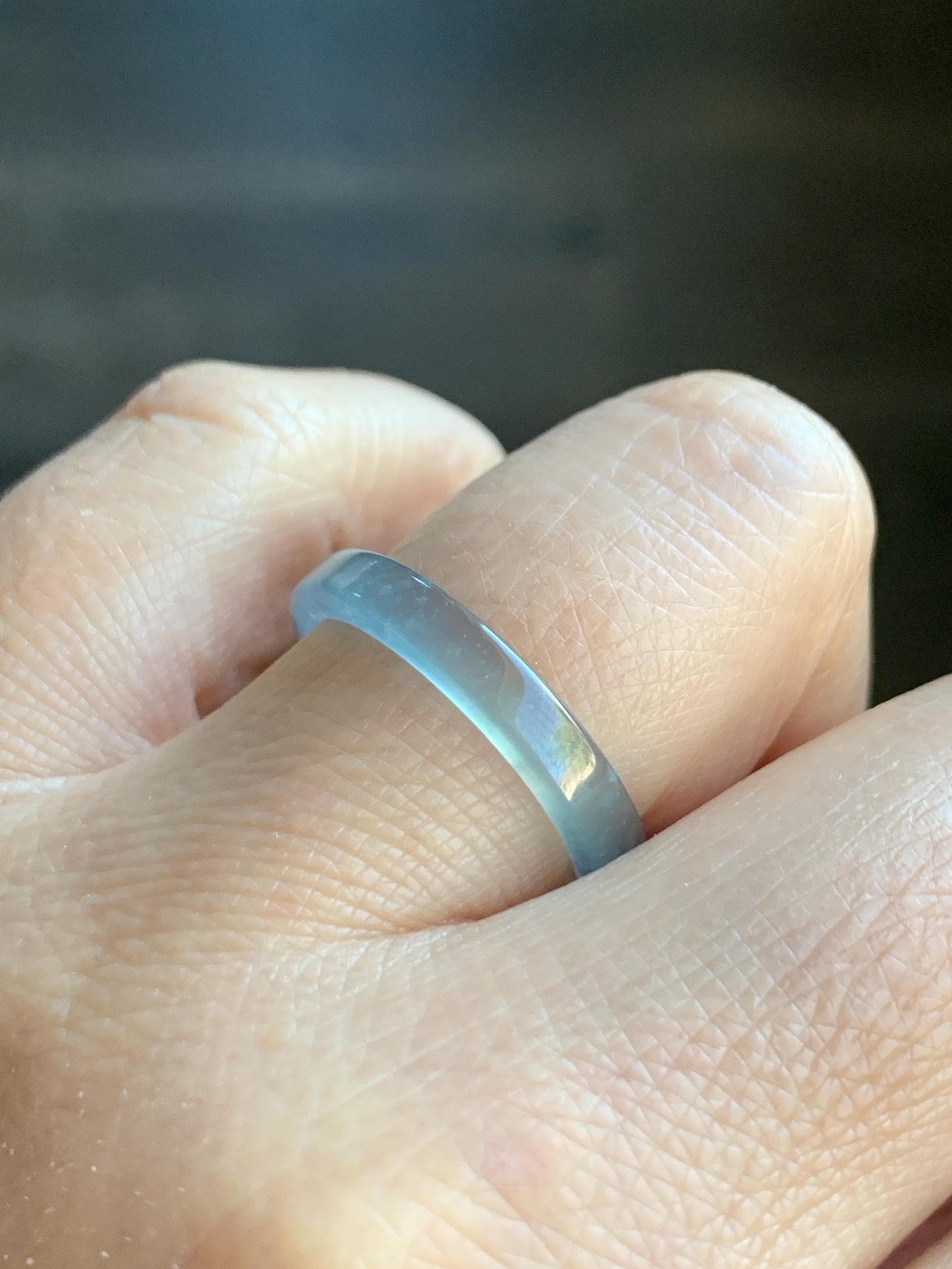 Natural Grade A Icy Highly Translucent Light Blue Jadeite Square Edged Band Ring Size 8 US 天然冰危浅蓝起光翡翠角戒戒圈 LJJ70-2