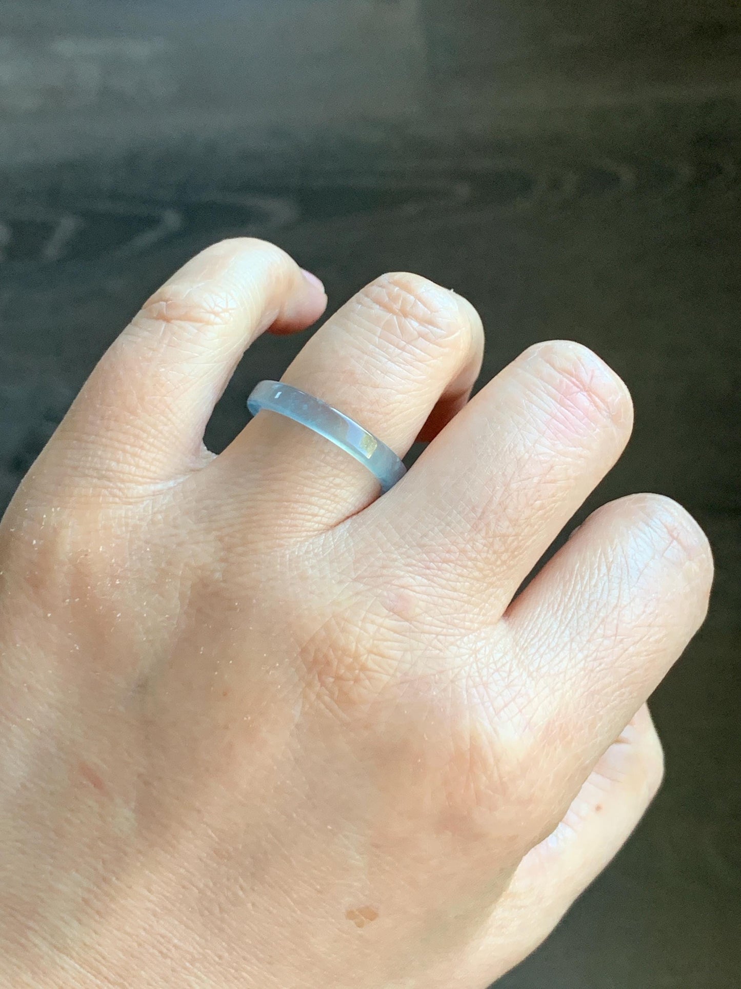 Natural Grade A Icy Highly Translucent Light Blue Jadeite Square Edged Band Ring Size 8 US 天然冰危浅蓝起光翡翠角戒戒圈 LJJ70-2