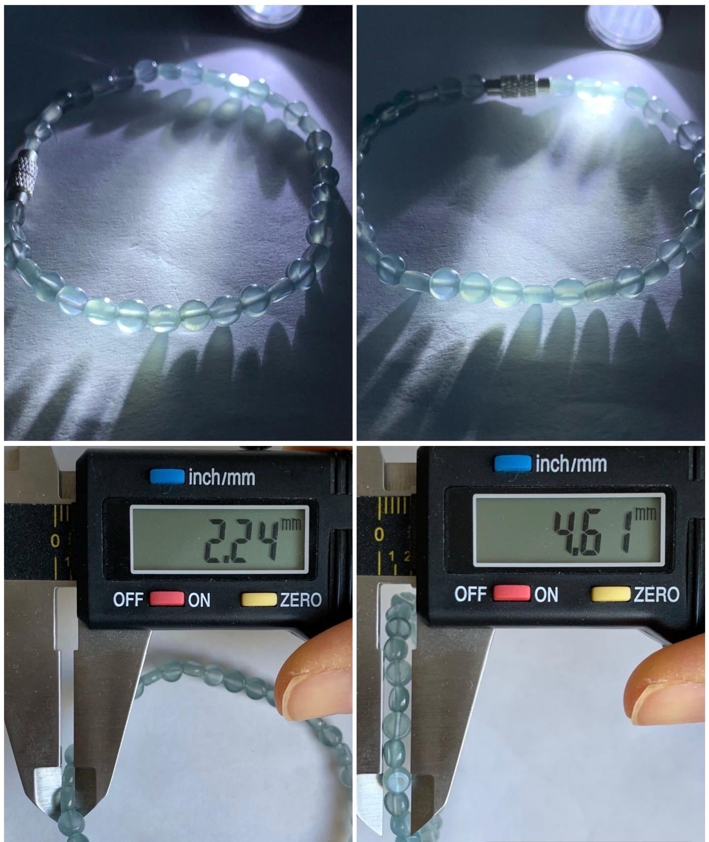 Natural Guatemalan Premium Icy Highly Translucent Pale Blue Jadeite Petite Coin Beads Beaded Bracelet 6.75” 4.5mm 4g 天然高冰危淡蓝翡翠小圆饼珠手串