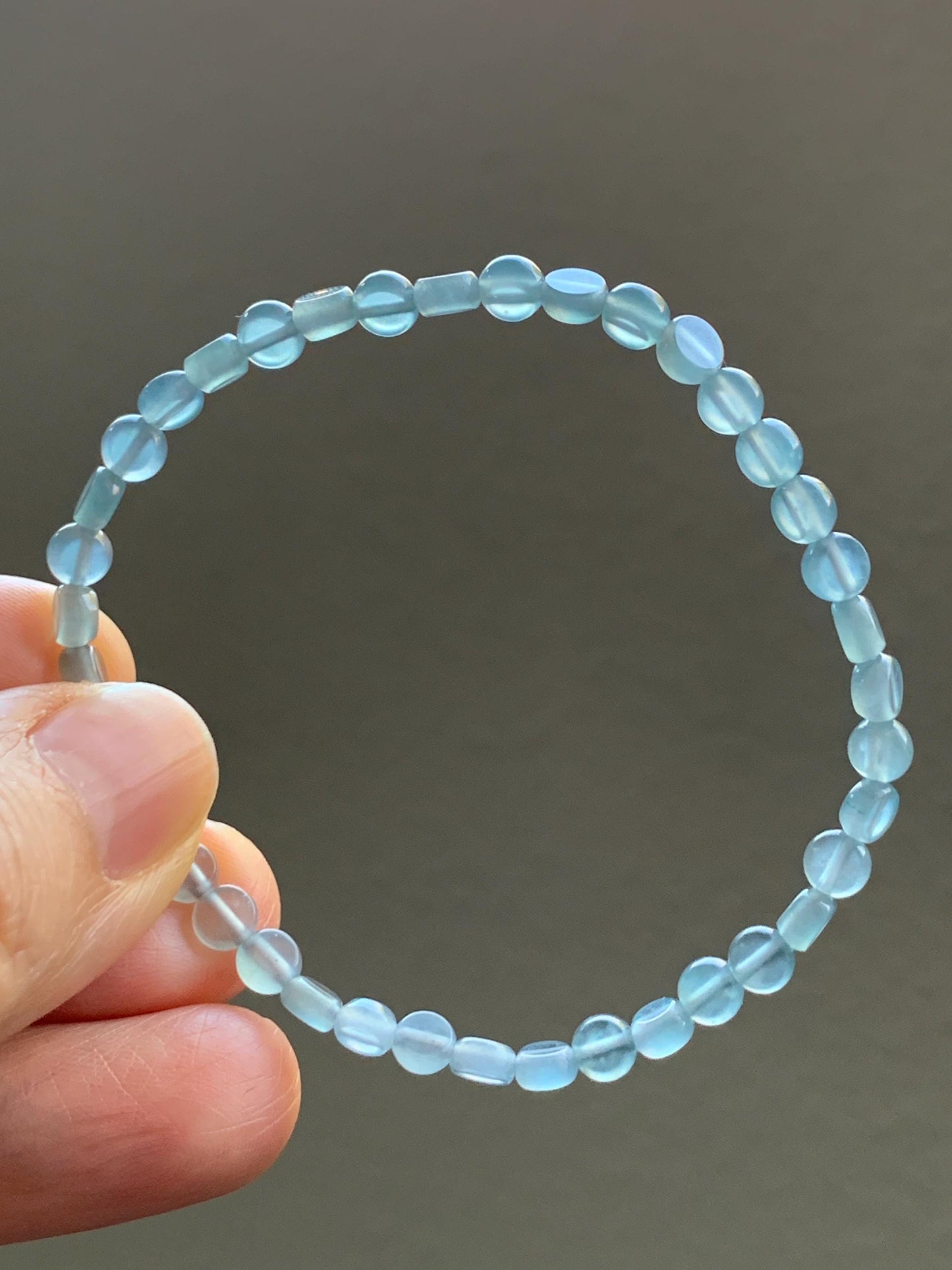 Natural Guatemalan Premium Icy Highly Translucent Pale Blue Jadeite Petite Coin Beads Beaded Bracelet 6.75” 4.5mm 4g 天然高冰危淡蓝翡翠小圆饼珠手串