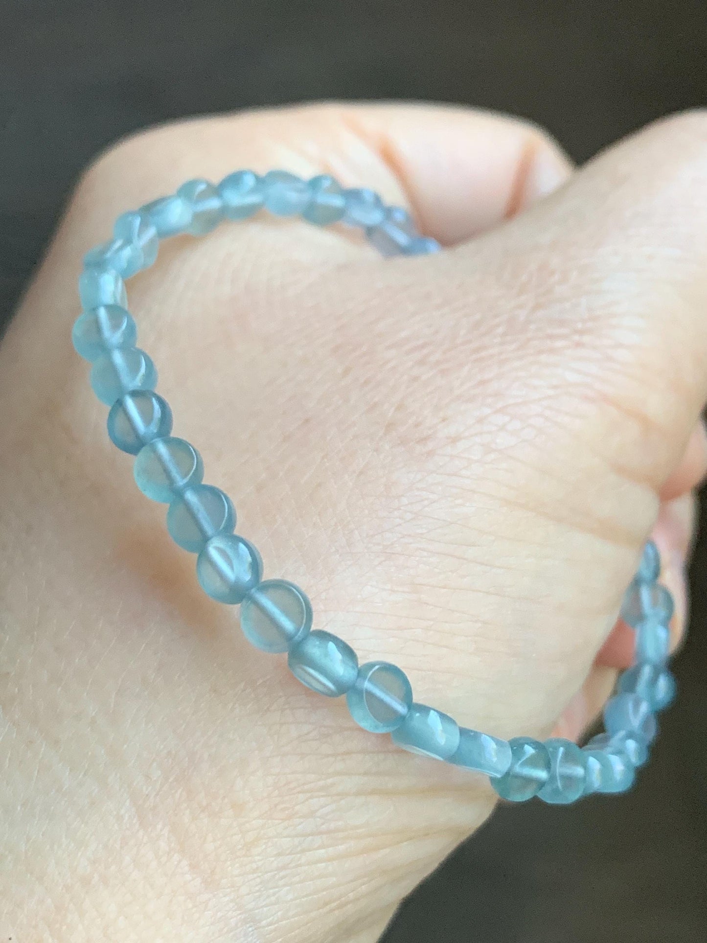 Natural Guatemalan Premium Icy Highly Translucent Pale Blue Jadeite Petite Coin Beads Beaded Bracelet 6.75” 4.5mm 4g 天然高冰危淡蓝翡翠小圆饼珠手串