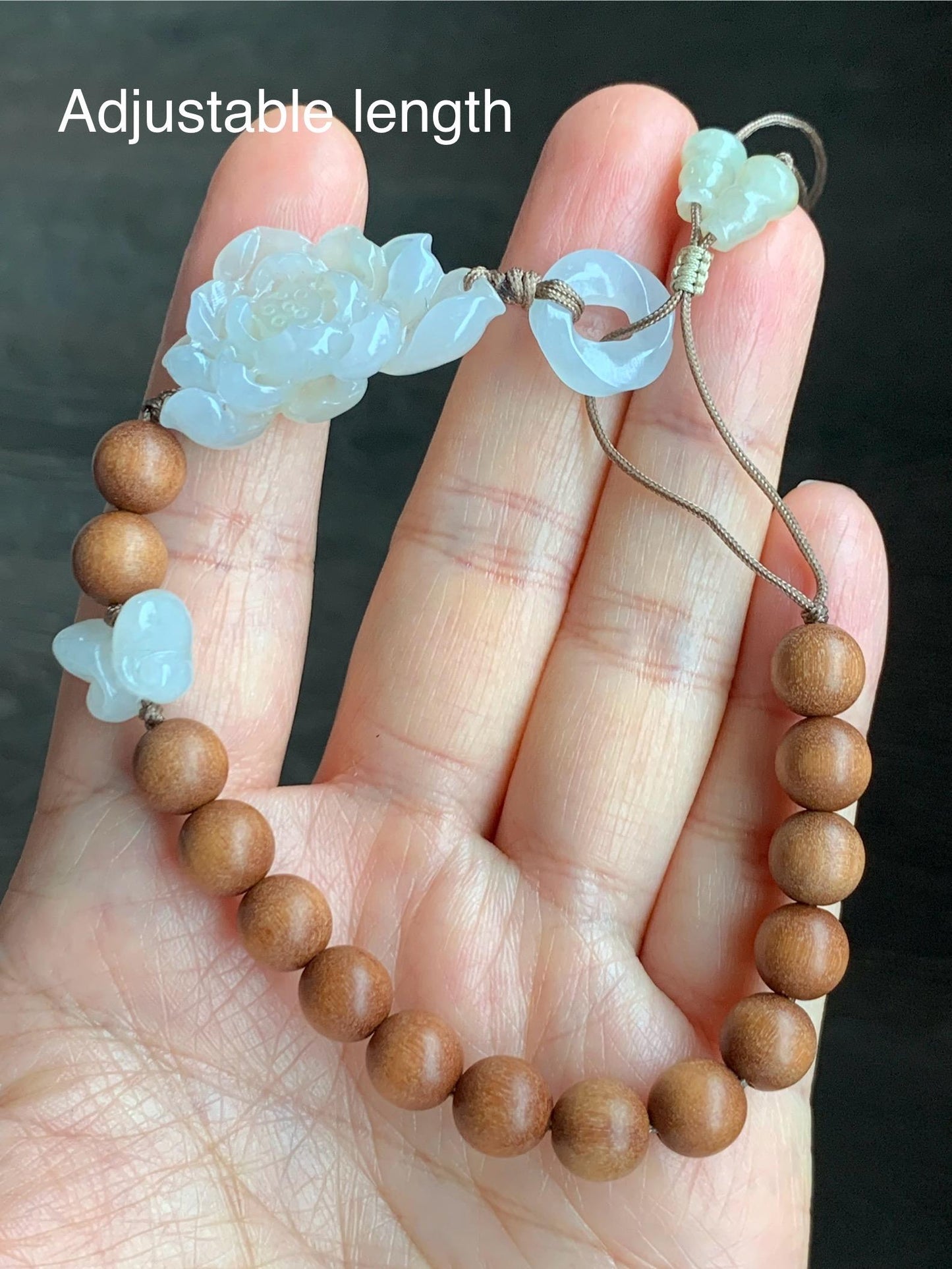Stunning Natural Icy Translucent Light Beige Jadeite Carved 3D Lotus Flower Donut Butterfly Wood Beads Beaded Bracelet 6.75” 天然起胶冰糖黄翡翠莲花木珠手串