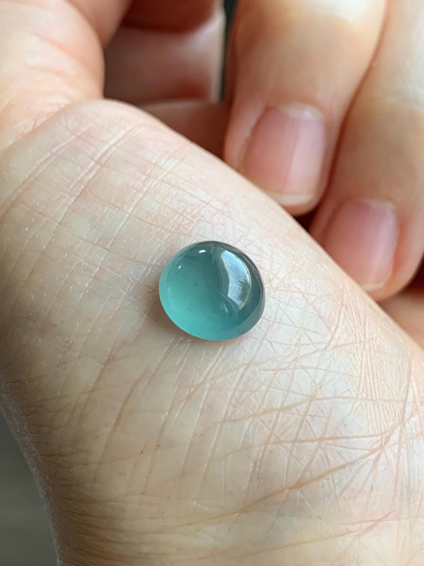 Natural Grade A Guatemalan Icy Highly Translucent & Gelatinous Teal Blue Jadeite Cabochon Loose Stone 10x10.2x5.5mm 天然冰危蓝绿起光翡翠蛋面
