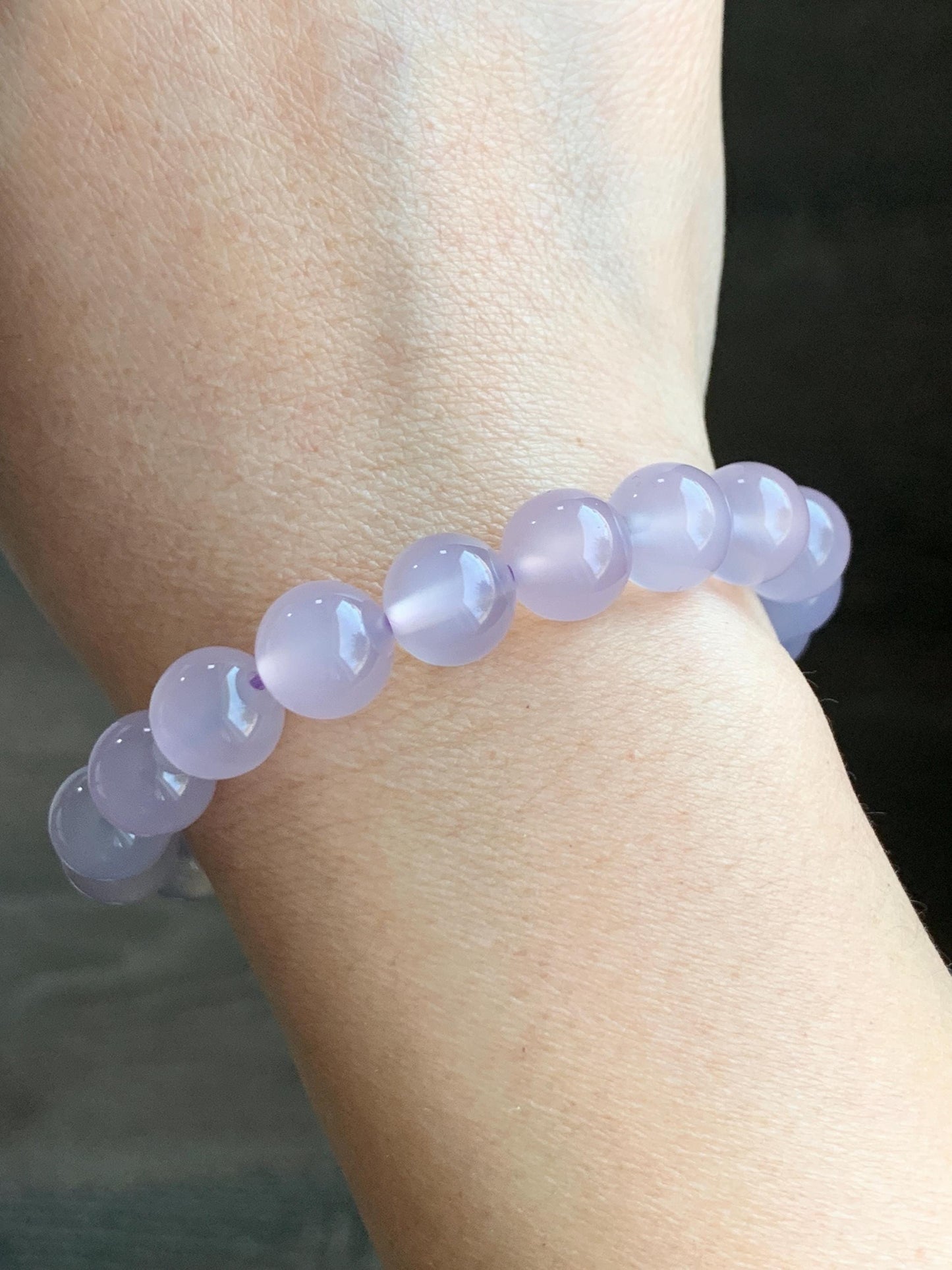 Natural Icy Highly Translucent Light Pinkish Purple Agate Large Beads & Sky Blue Agate Beaded Bracelet 10mm 27g 7.25” 天然高冰品质淡粉紫玛瑙圆珠手串