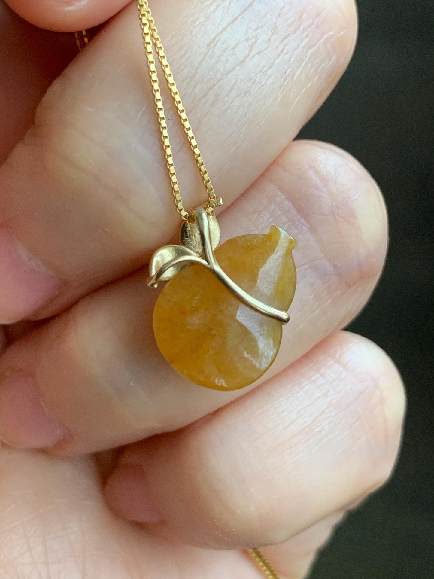 Certified Grade A Natural Icy Translucent Intense Yellow Jadeite Gourd Hulu Pendant 18K Yellow Gold 1.84g 天然冰浓黄翡葫芦镶嵌吊坠 4097