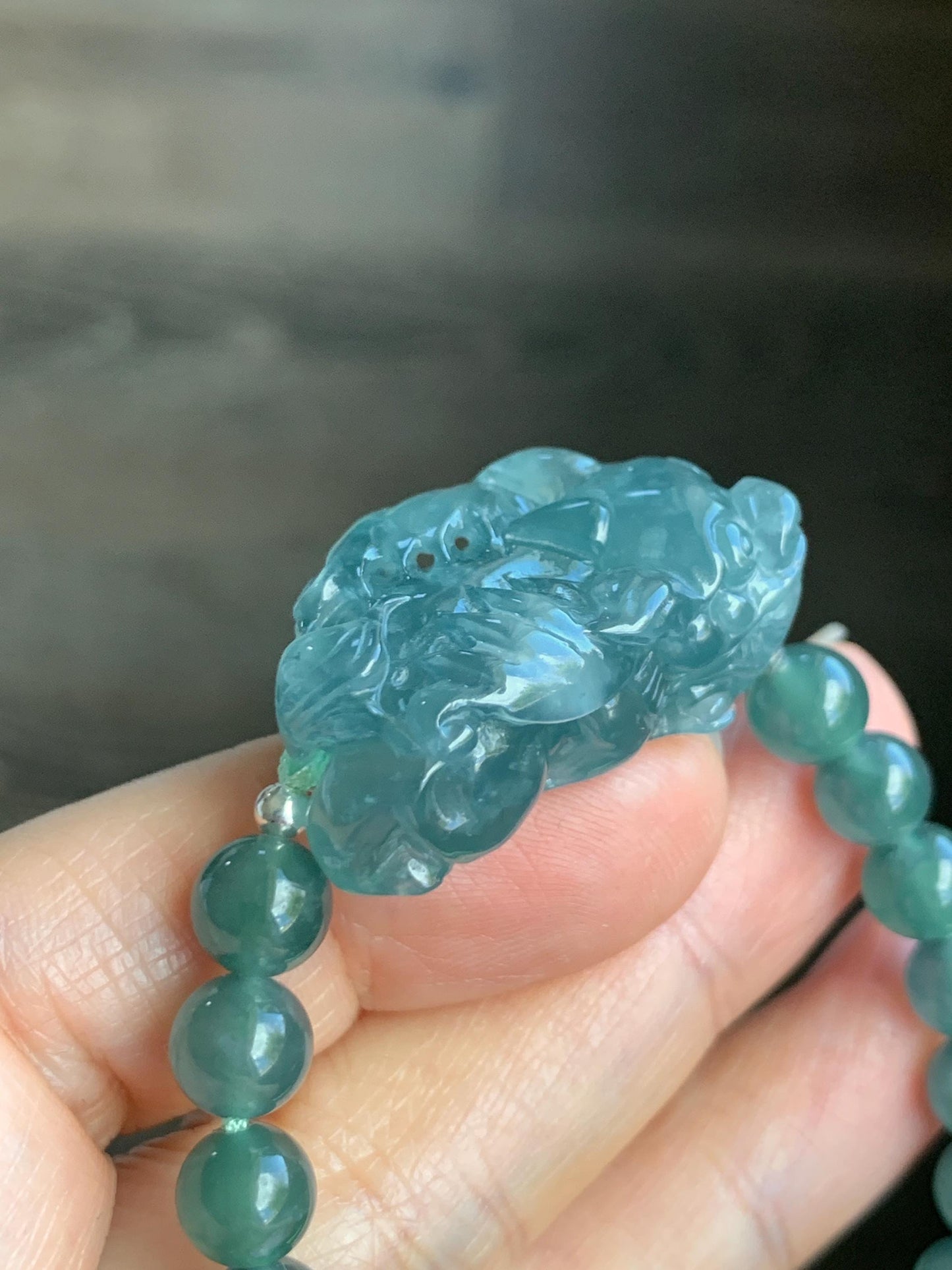 Certified Natural Guatemalan Icy Highly Translucent Gelatinous Teal Blue Jadeite Pixiu Beaded Bracelet