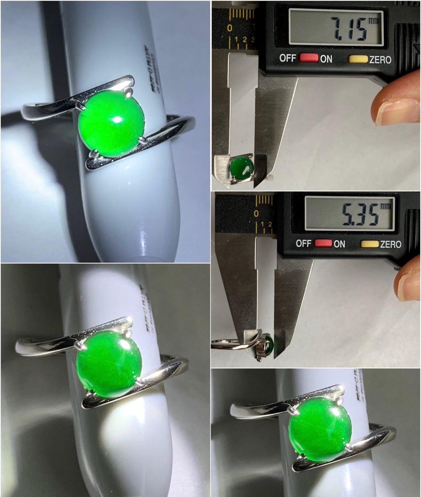 Natural Guatemalan Grade A Icy Translucent Vibrant Green Jadeite Solitaire Style Ring Sterling Silver Size Adjustable 天然冰危绿翡翠银镶戒指 WLDD68
