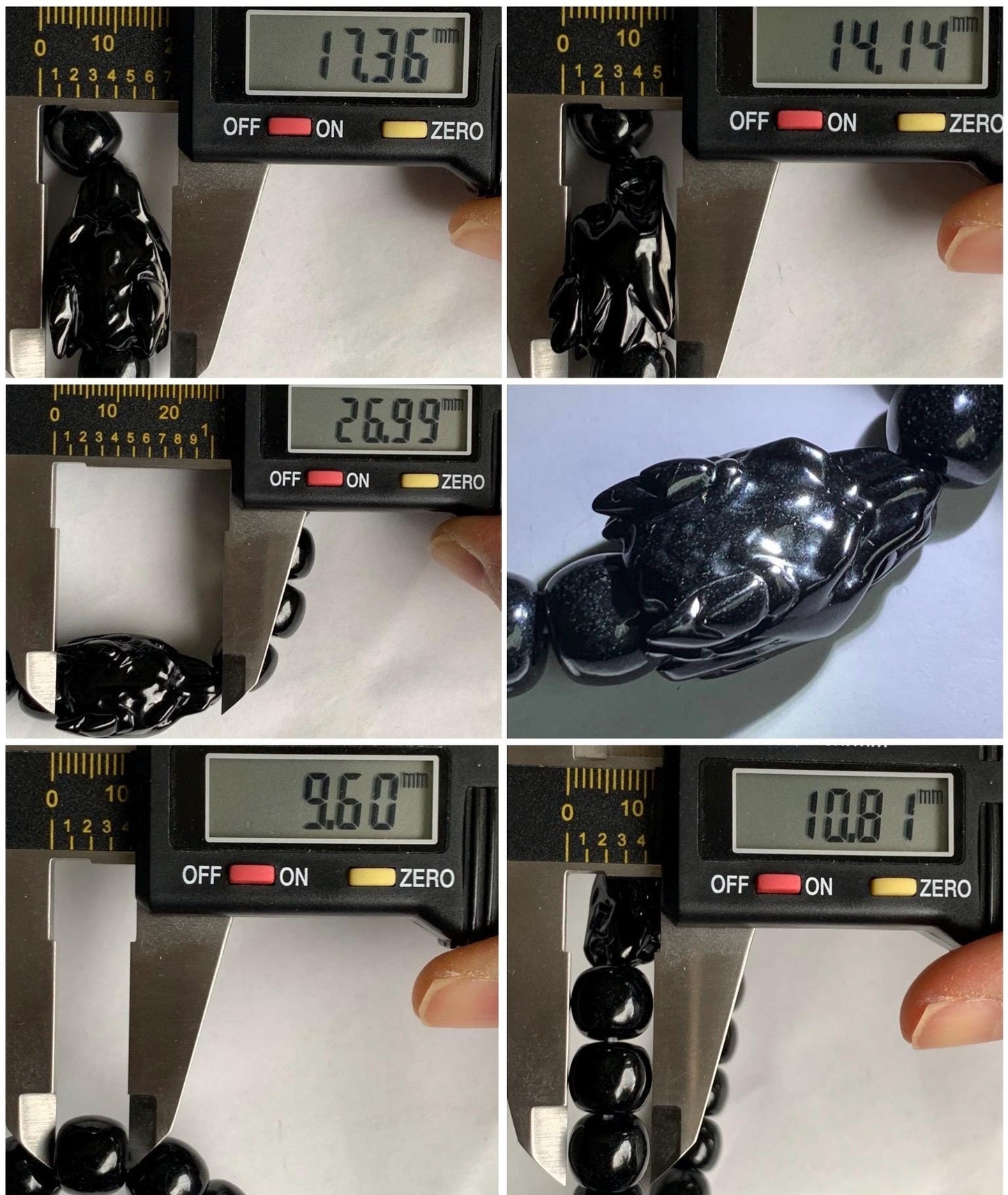 Natural Grade A Black Jadeite Carved Dragon Head & Jadeite Drum Beads Beaded Bracelet Stretchy 7.5" 50g 天然墨翠鼓珠龙头珠手串 JDL1227
