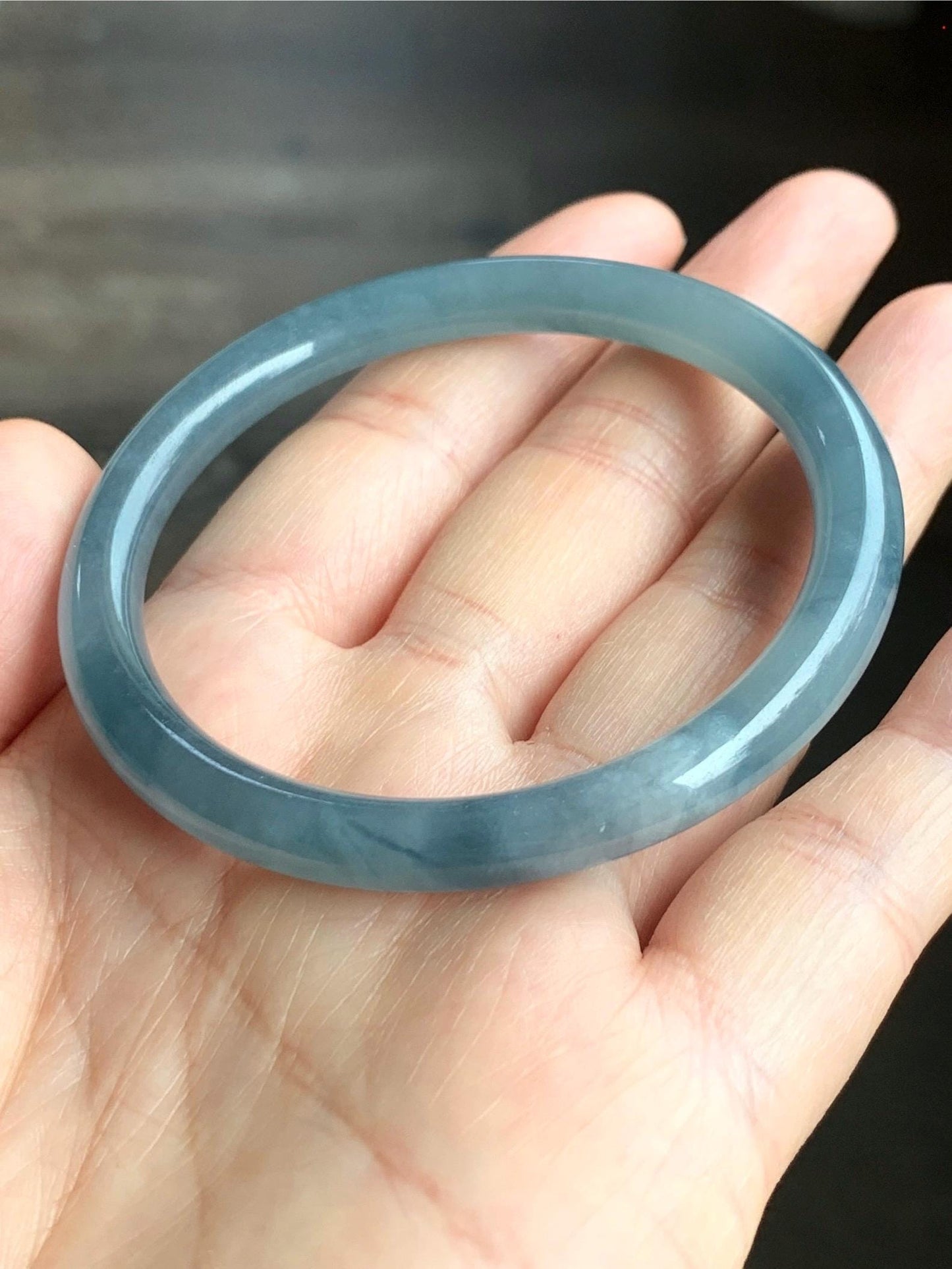 Certified Natural Grade A Guatemalan Icy Translucent Gelatinous Dusty Blue Jadeite Bangle Bracelet 53.8mm 23.68g