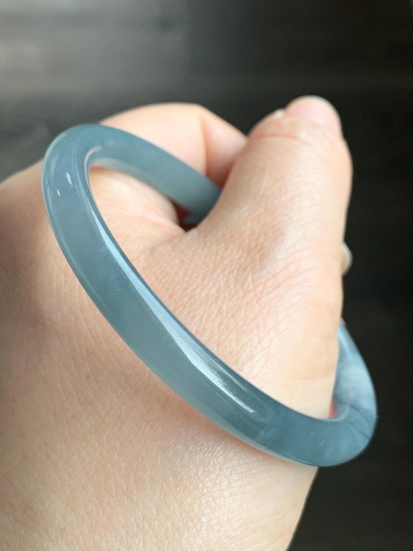 Certified Natural Grade A Guatemalan Icy Translucent Gelatinous Dusty Blue Jadeite Bangle Bracelet 53.8mm 23.68g