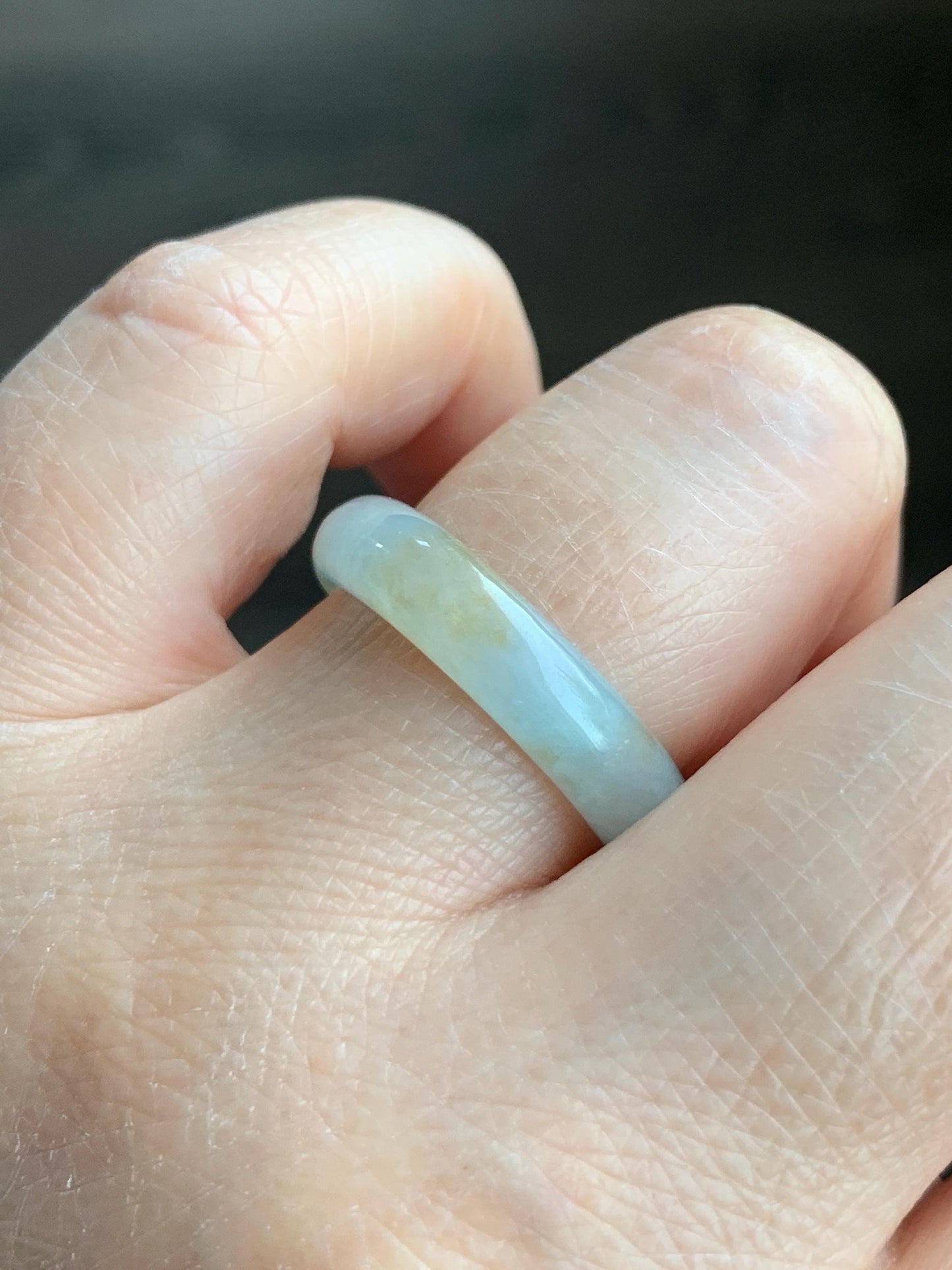 Natural Grade A Icy Translucent Bicolored Pastel Blue Golden Yellow Marbled Jadeite Band Ring Size 8.5 US