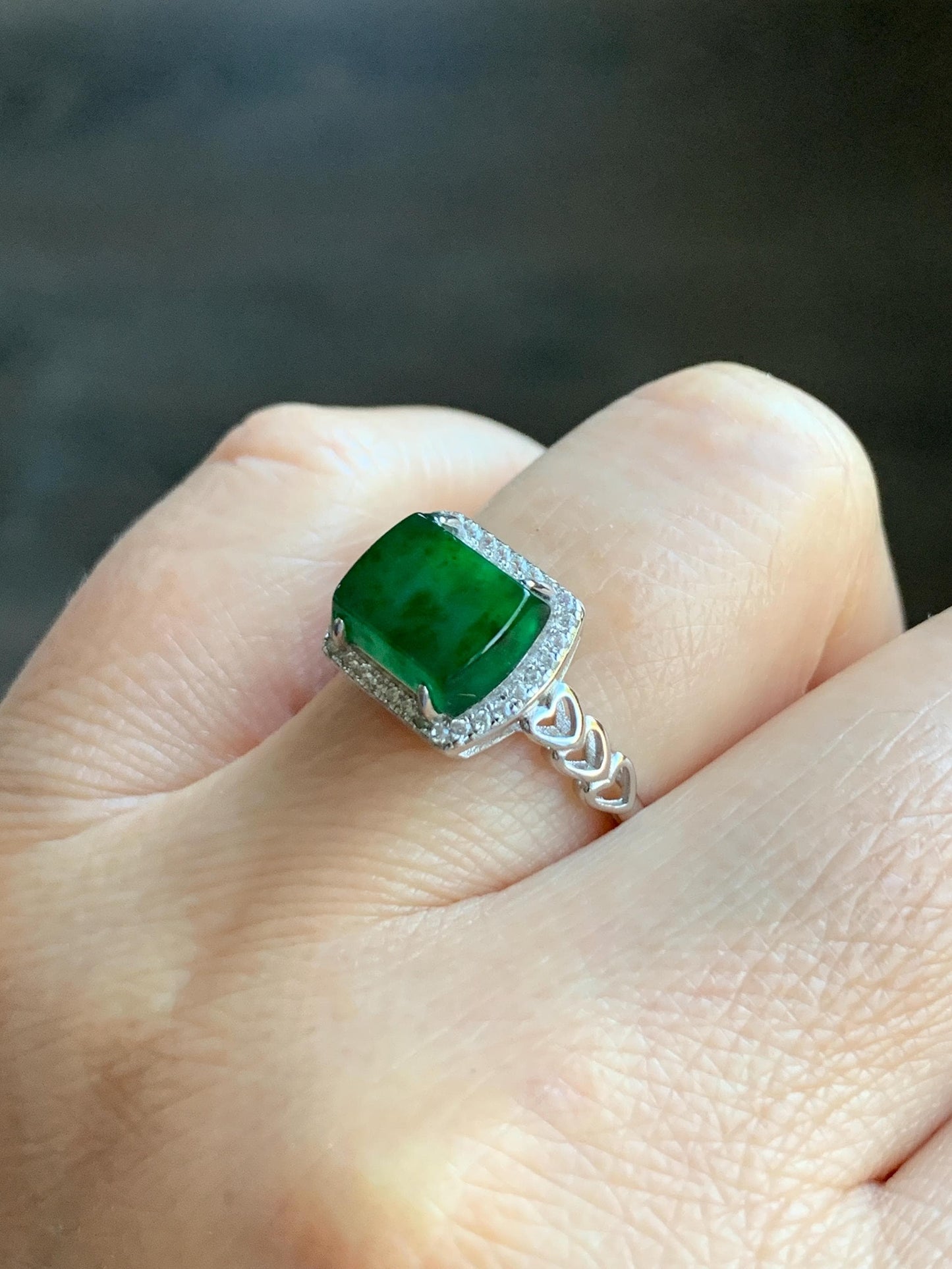Natural Grade A Guatemalan Icy Translucent Vibrant Green Jadeite Saddle Ring Sterling Silver Size Adjustable 天然冰危绿翡翠马鞍银镶戒指