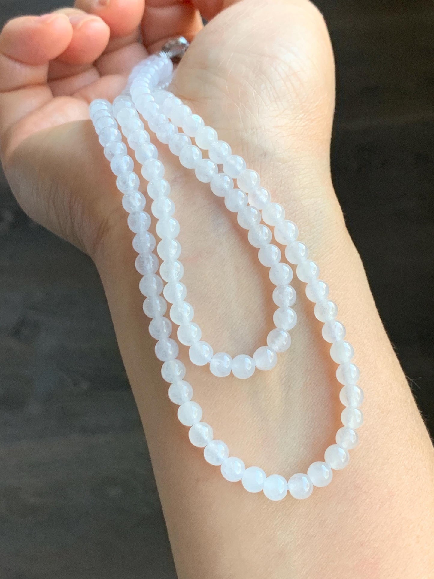 Certified Grade A Natural Icy Highly Translucent White Jadeite Round Beads Beaded Necklace 4.8mm 25.9g
