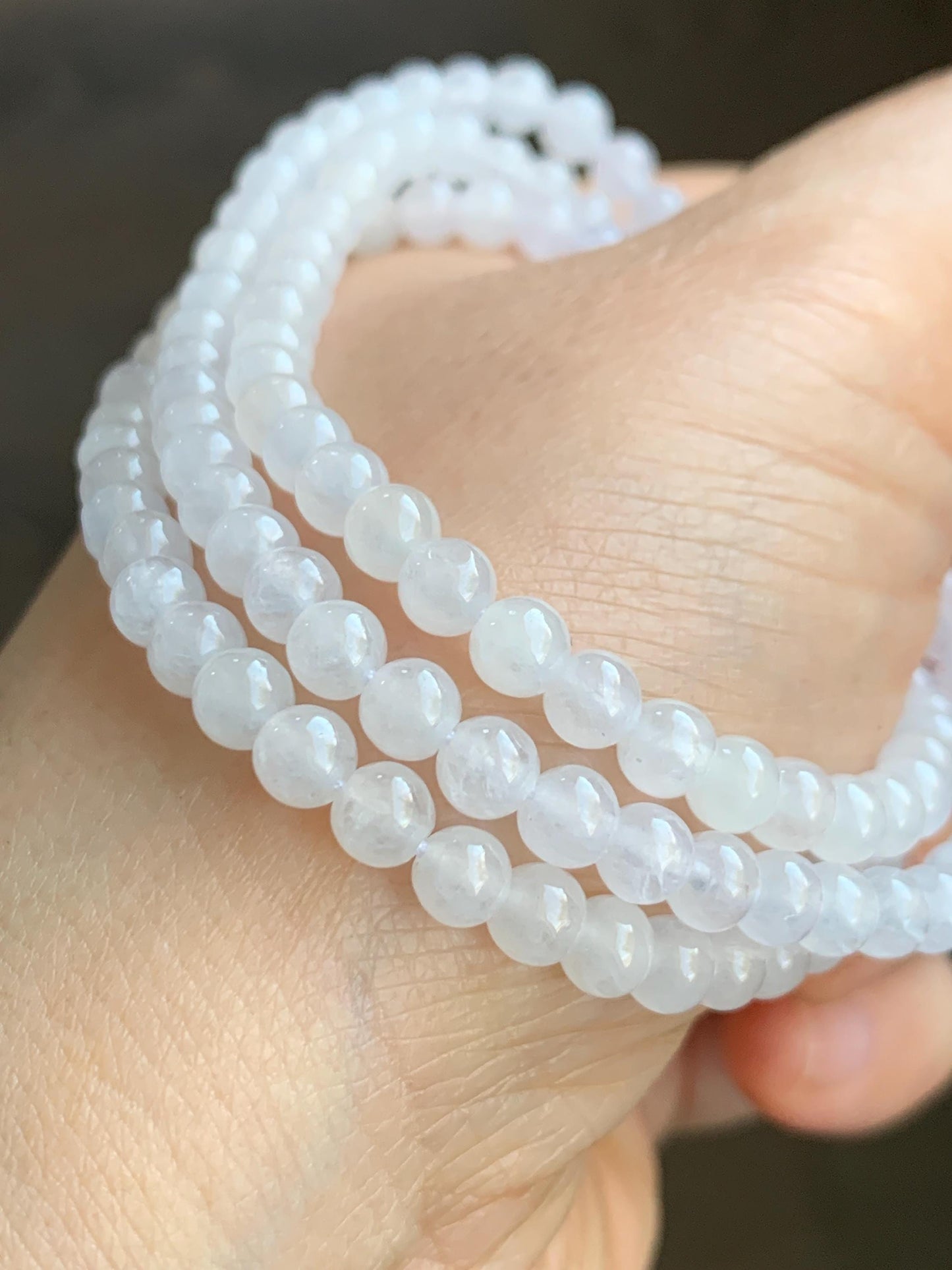 Certified Grade A Natural Icy Highly Translucent White Jadeite Round Beads Beaded Necklace 4.8mm 25.9g