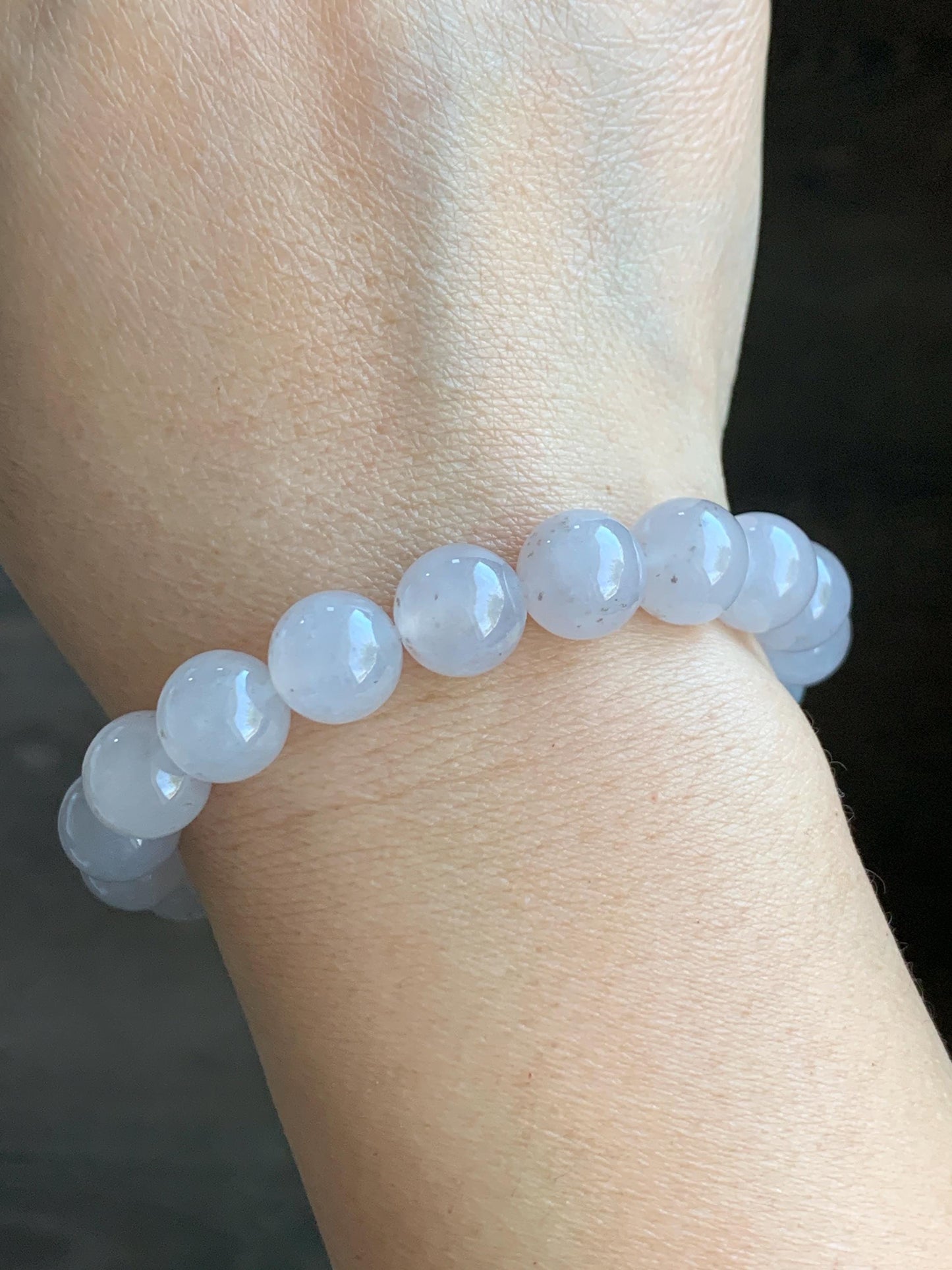 Certified Natural Grade A Icy Highly Translucent Gelatinous Pastel Dusty Rose Jadeite with dark yellow and gray marbling spots Large Beads Beaded Bracelet 10mm