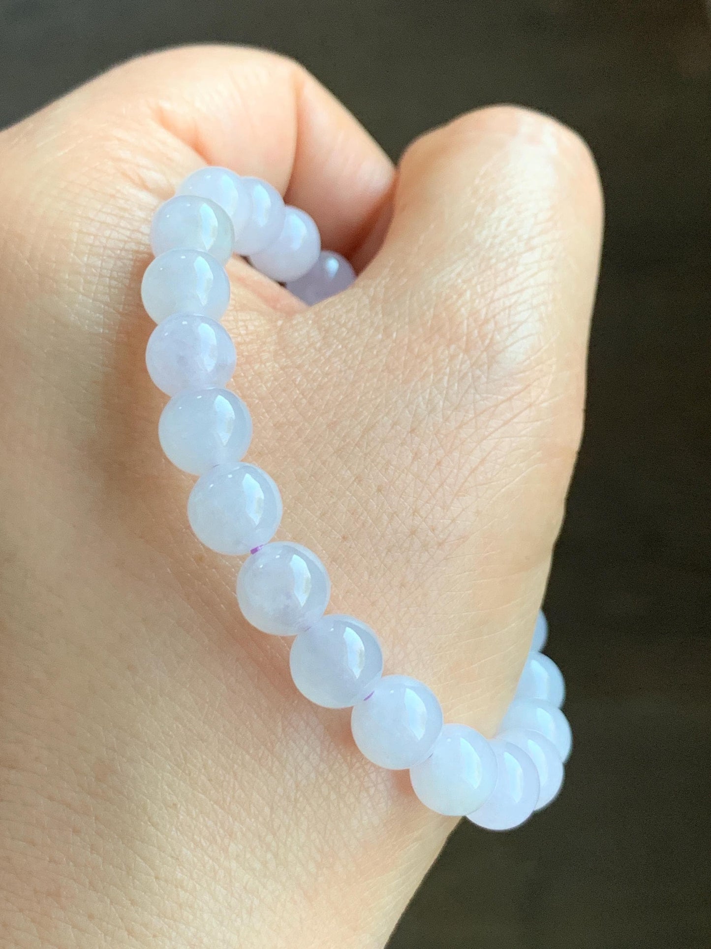 Natural Grade A Icy Translucent Gelatinous Jadeite w/ Pastel Lavender Undertone Round Beads Beaded Bracelet 7.7mm