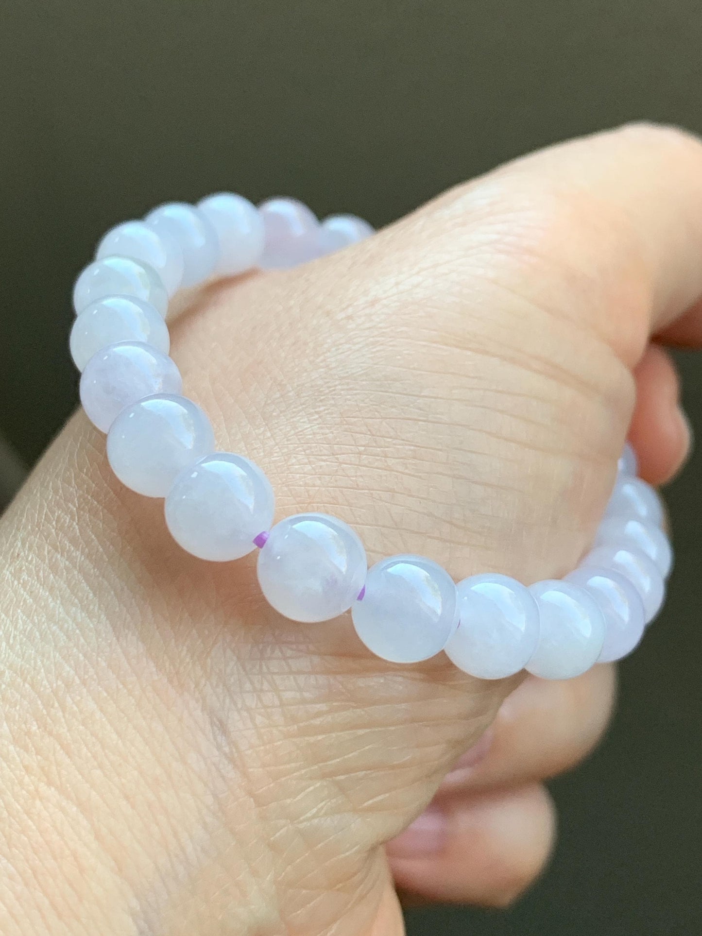 Natural Grade A Icy Translucent Gelatinous Jadeite w/ Pastel Lavender Undertone Round Beads Beaded Bracelet 7.7mm