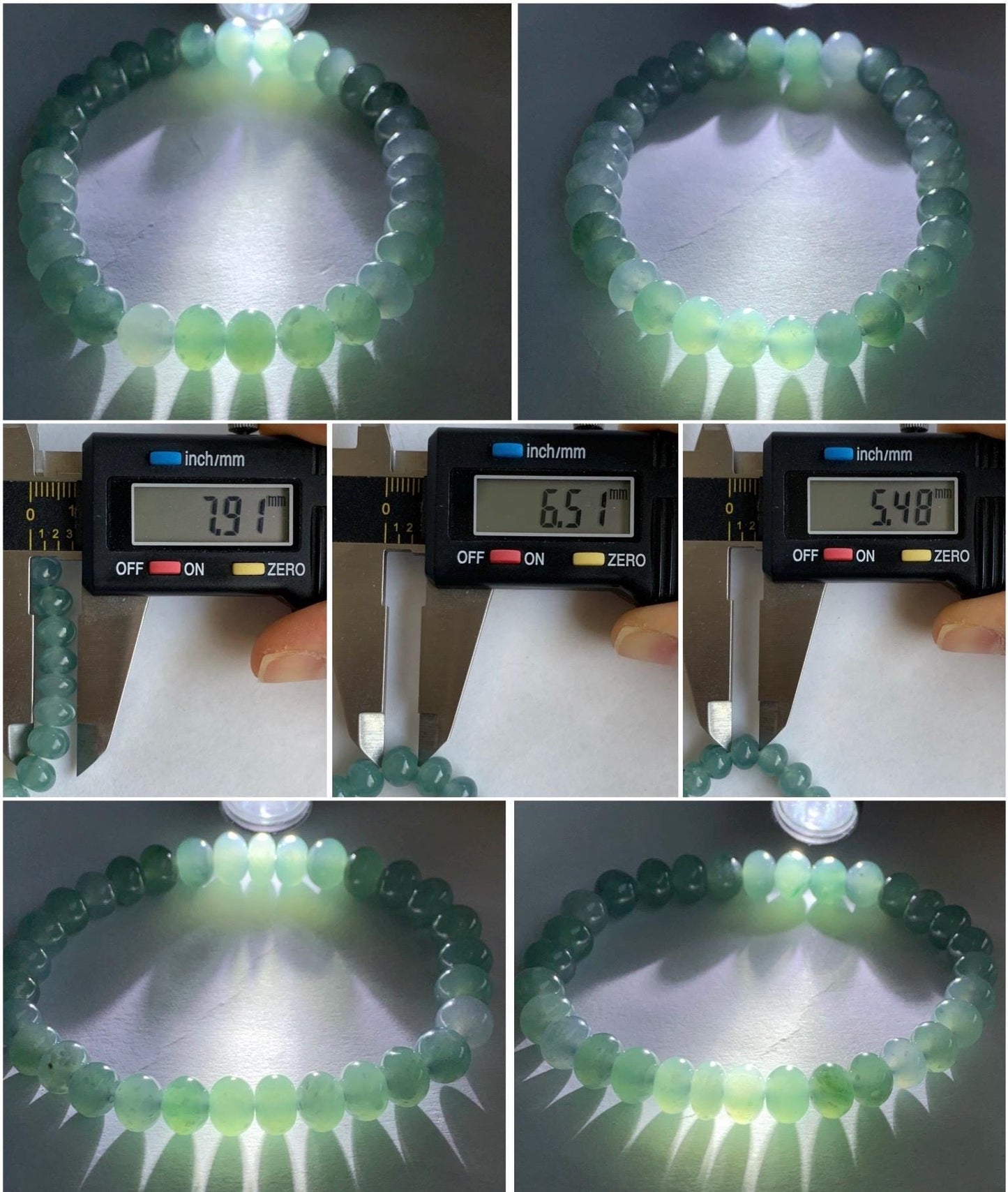 Natural Grade A Guatemalan Icy Translucent Teal Blue Jadeite Drum Beads Beaded Bracelet Stretchy 6.75” 18g 天然老种冰危蓝翡翠鼓珠手串 TKLG200
