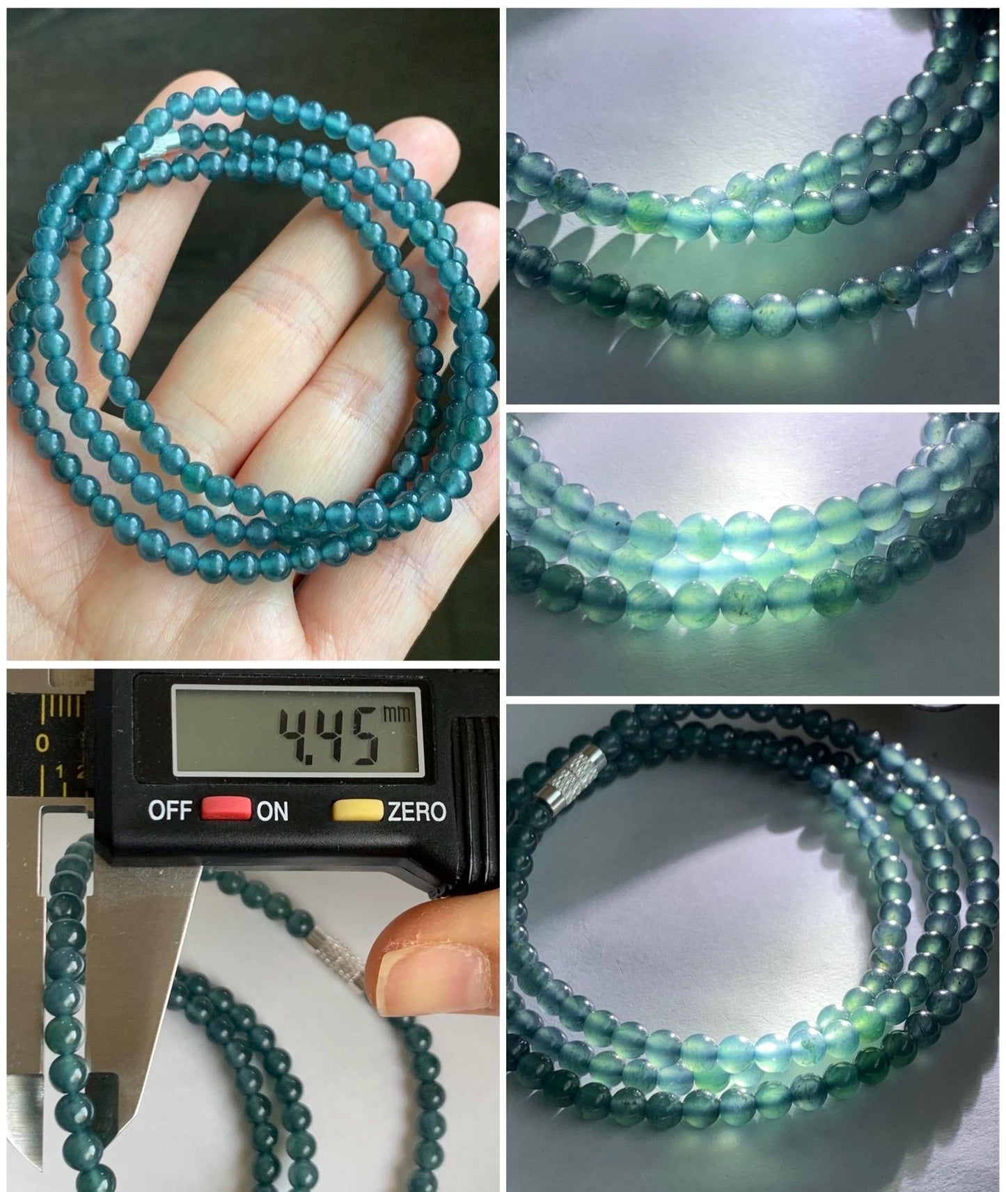 Natural Grade A Guatemalan Icy Highly Translucent Aegean Blue Jadeite Petite Beads Beaded Necklace 4.5mm 23” 21g 天然危料冰胶起光蓝水翡翠小珠项链 XWNL300