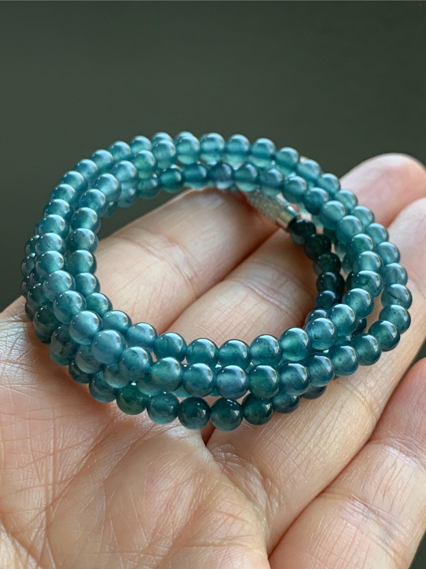 Natural Grade A Guatemalan Icy Highly Translucent Aegean Blue Jadeite Petite Beads Beaded Necklace 4.5mm 21g