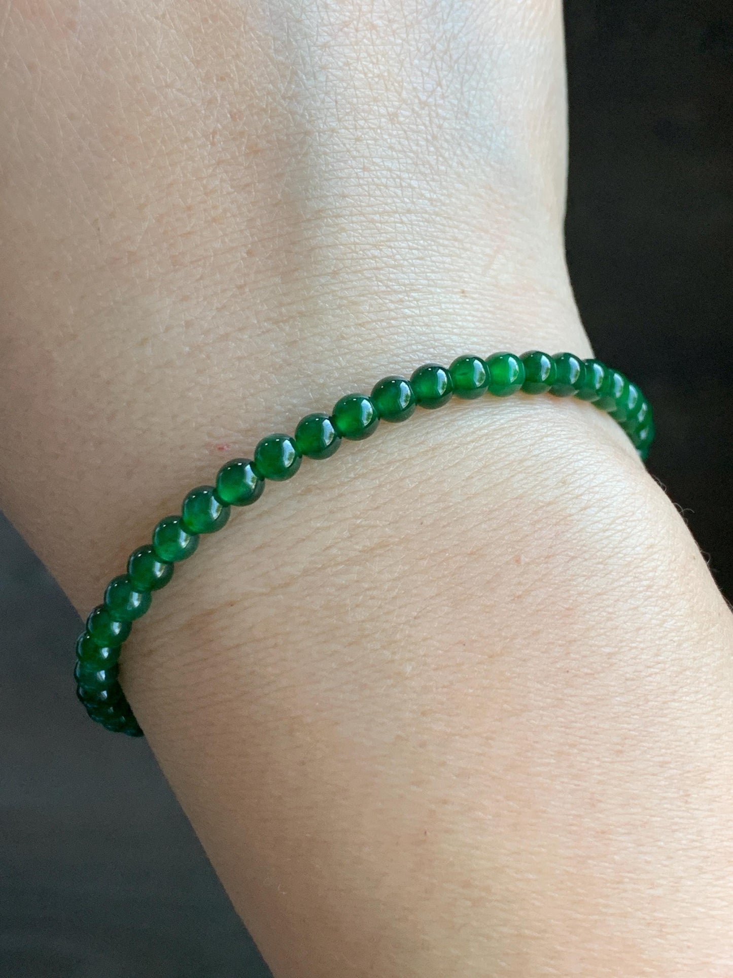 Certified Grade A Natural Guatemalan Icy Translucent Intense Green Jadeite Beads Beaded Bracelet 4mm 5.43g