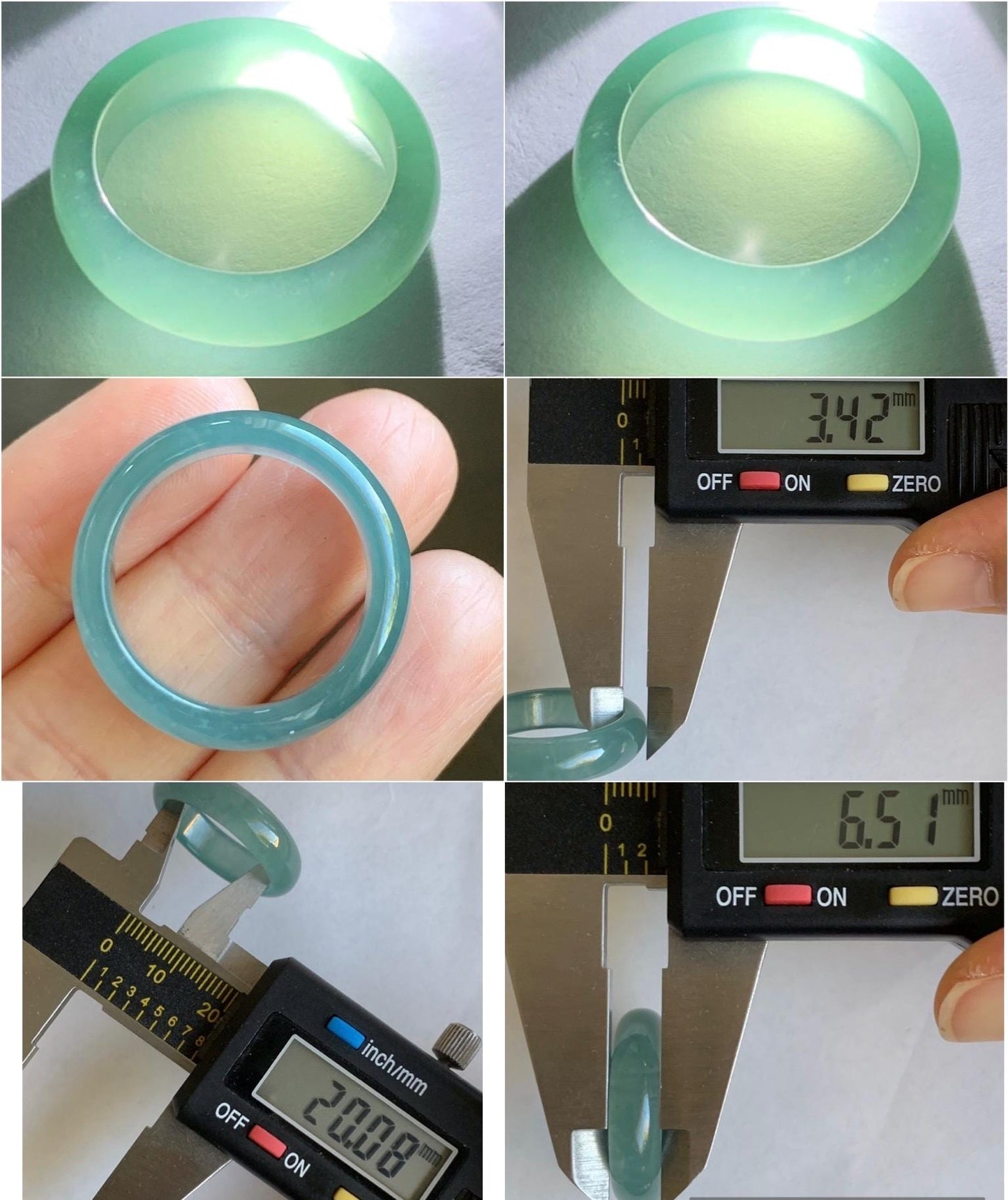 Natural Grade A Guatemalan Icy Translucent Gelatinous Teal Blue Jadeite Wide Band Ring Size 10.25 US 天然冰危蓝翡翠戒圈 KBL118