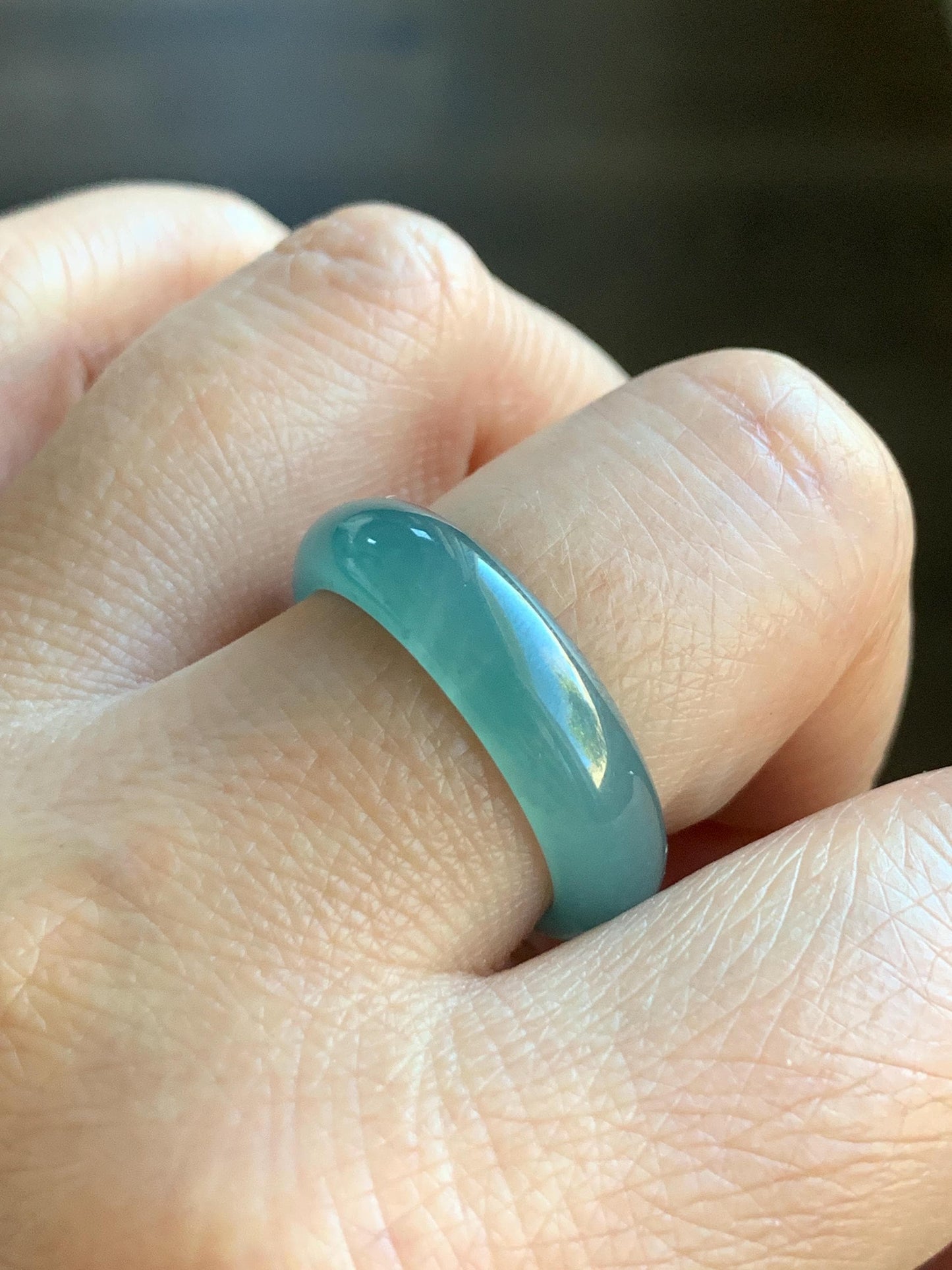 Natural Grade A Guatemalan Icy Translucent Gelatinous Teal Blue Jadeite Wide Band Ring Size 10.25 US 天然冰危蓝翡翠戒圈 KBL118